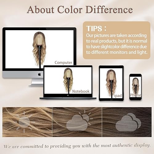 Miniatura 6 de NAYOO Peluca larga ondulada rubia ombré para mujer, de 26 pulgadas, parte media, rizada, ondulada, de aspecto natural, fibra sintética resistente al
