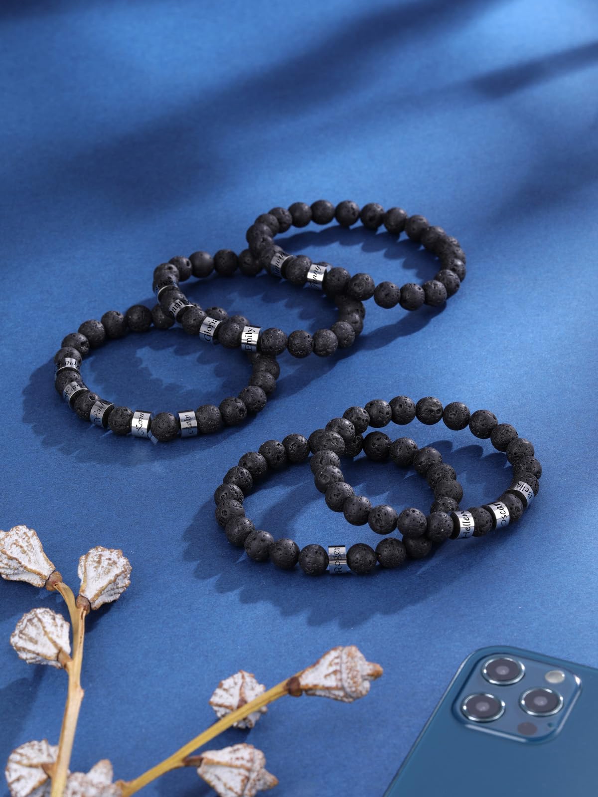 YDYDTTKD Herren-Armband mit individueller Gravur, 1–5 Namensperlen, Kristall-Edelstein-Armband, personalisierte Geschenke für Männer, Vater, Vatertag, Freund, Ehemann, Geburtstag, Weihnachten,