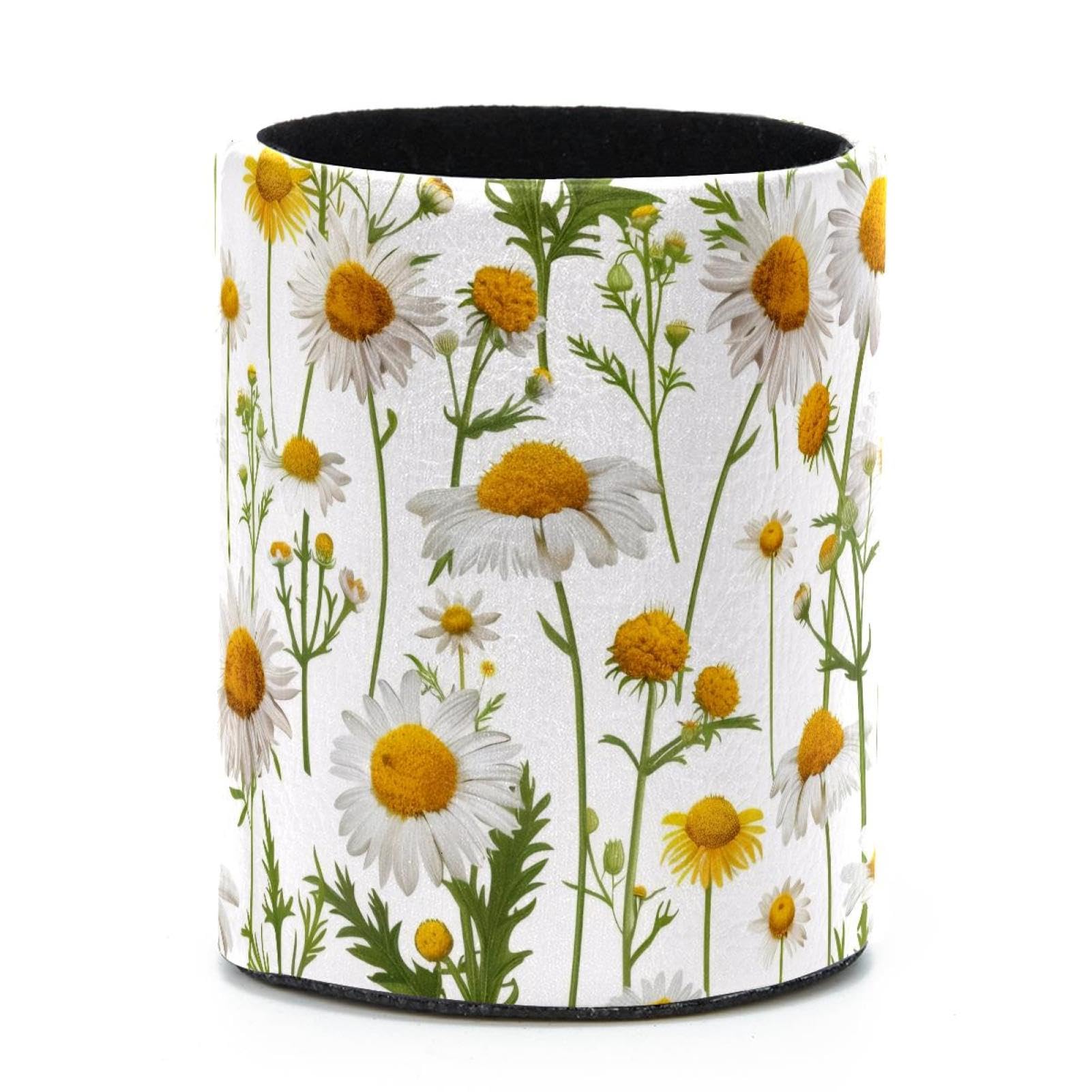 VAPOKF Round Pencil Holders for Desk, Herbs and Chamomile Flowers Pen Holders Pen Pot Makeup Brushes Storage Desktop Stationery Supplies Organiser for Home Office