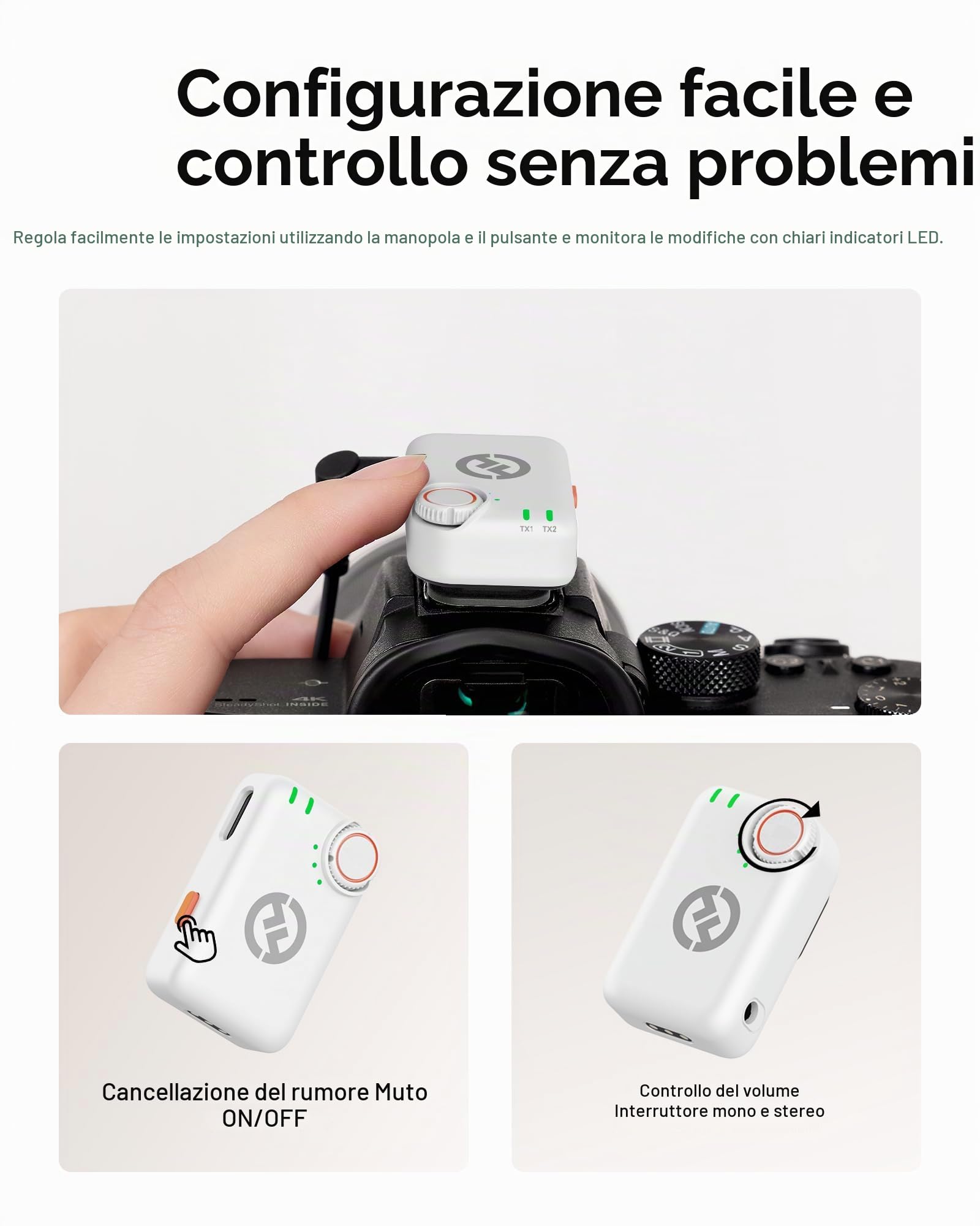 Hollyland Lark M2S Ultimate Combo (fotocamera RX+Lightning RX+Type-C RX) microfono lavalier wireless per iPhone/fotocamera/Android/PC, microfono compatto, clip in titanio, cancellazione del rumore