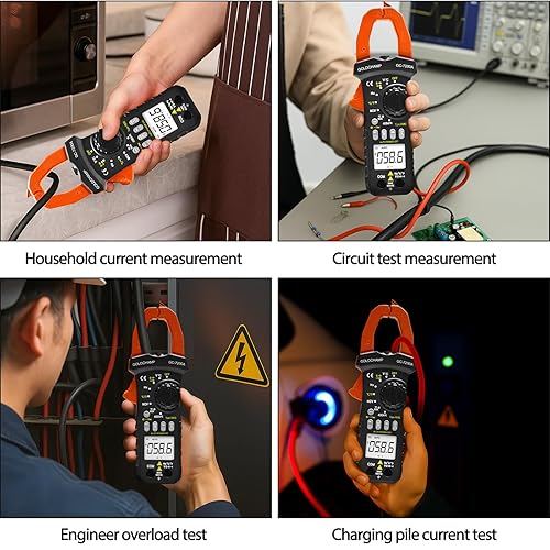 Miniatura 6 de Multímetro de pinza digital de 4000 cuentas Probador de voltaje de amplificador con aplicación, capacitancia, voltaje, resistencia, corriente CA RMS