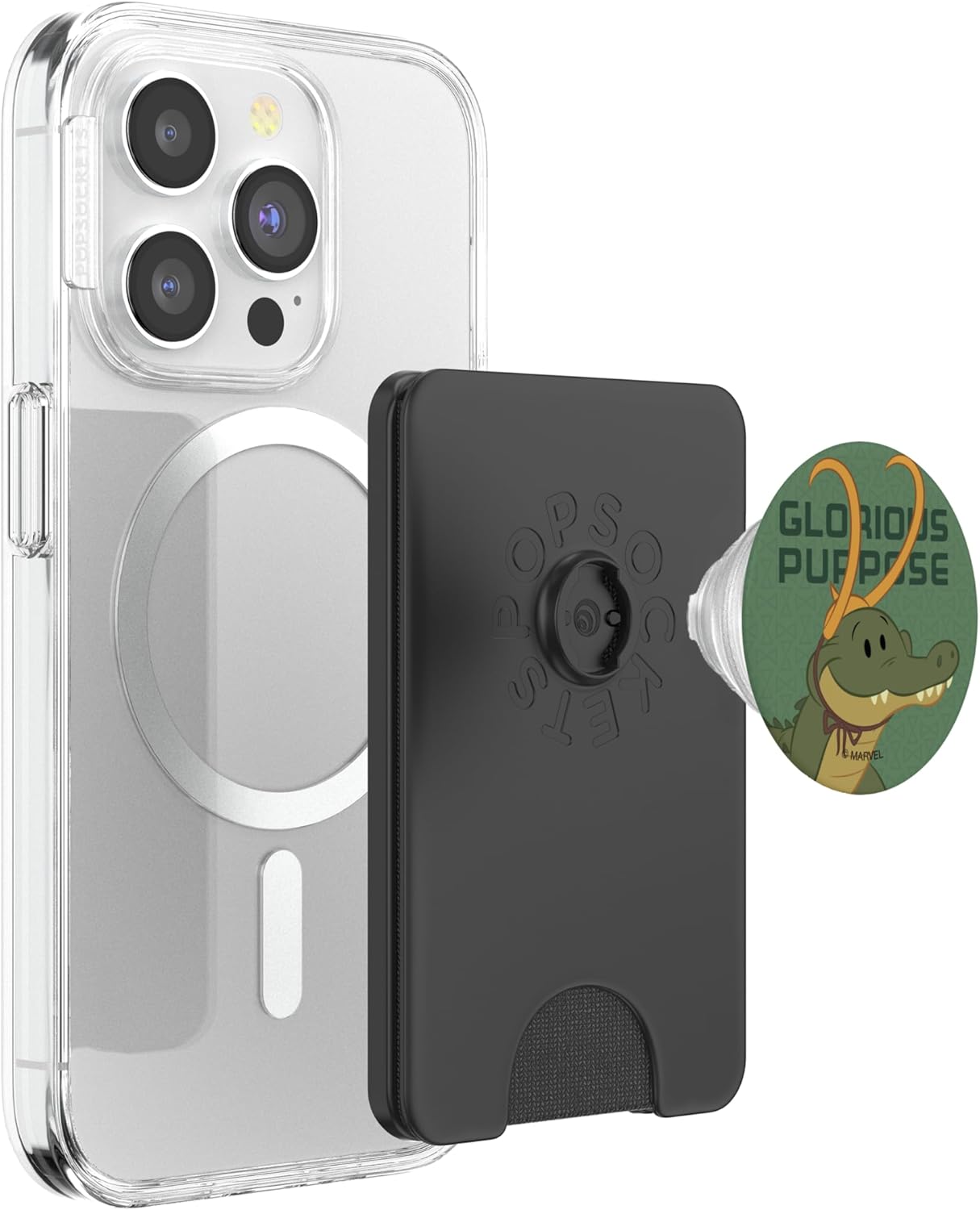 Marvel Loki Alligator Loki and Book Glorious Purpose PopSockets PopWallet for MagSafe