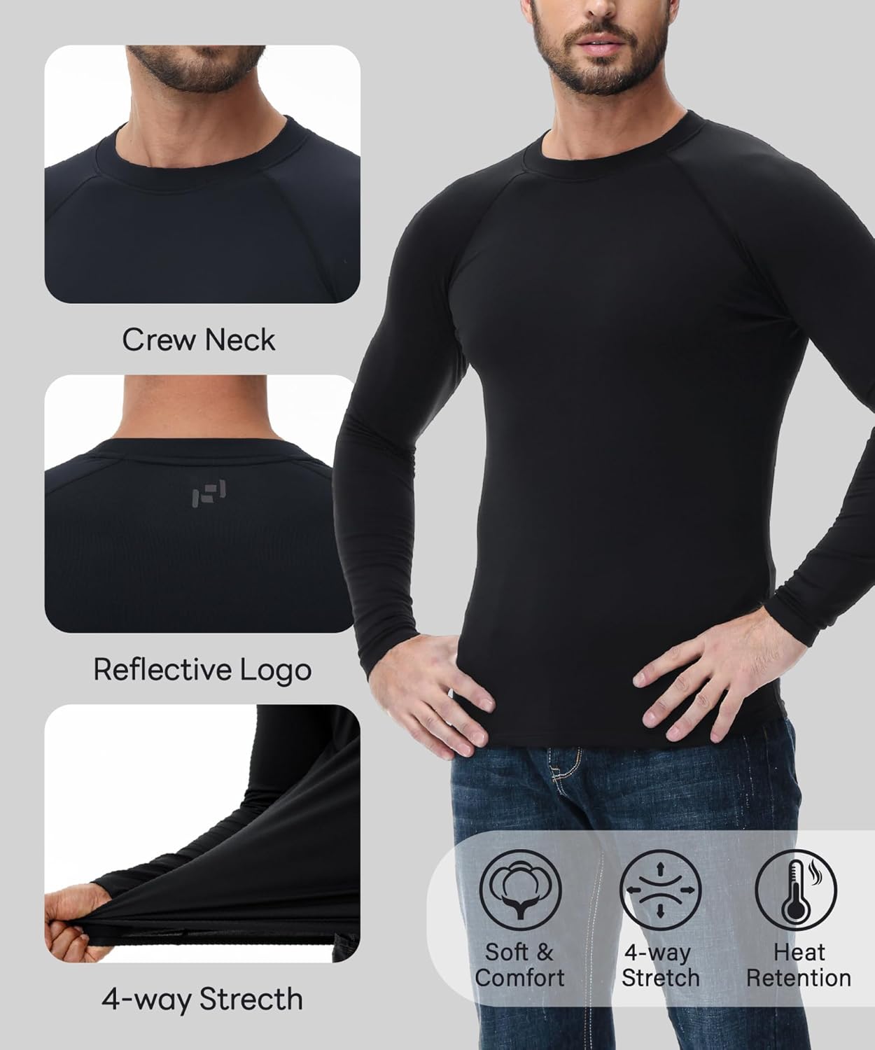 HUGE SPORTS Thermal Underwear for Men Turtleneck Long Sleeve Thermal Shirts Fleece Lined Base Layer Thermal Underwear Top - Image 6