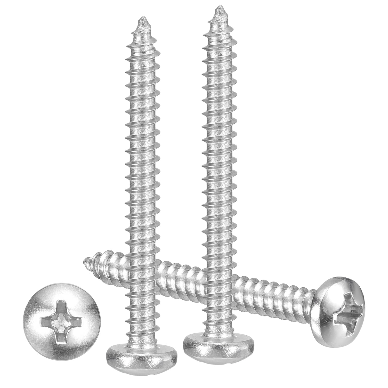 METALLIXITY Phillips Pan Head Self Tapping Screws(#6x1-1/4") 25Pcs, 304 Stainless Steel Self Drilling Screw for Metal Wood Plastic, for Cabinet Wall Shutter Plate Rock Furniture, Silver Tone — image 1