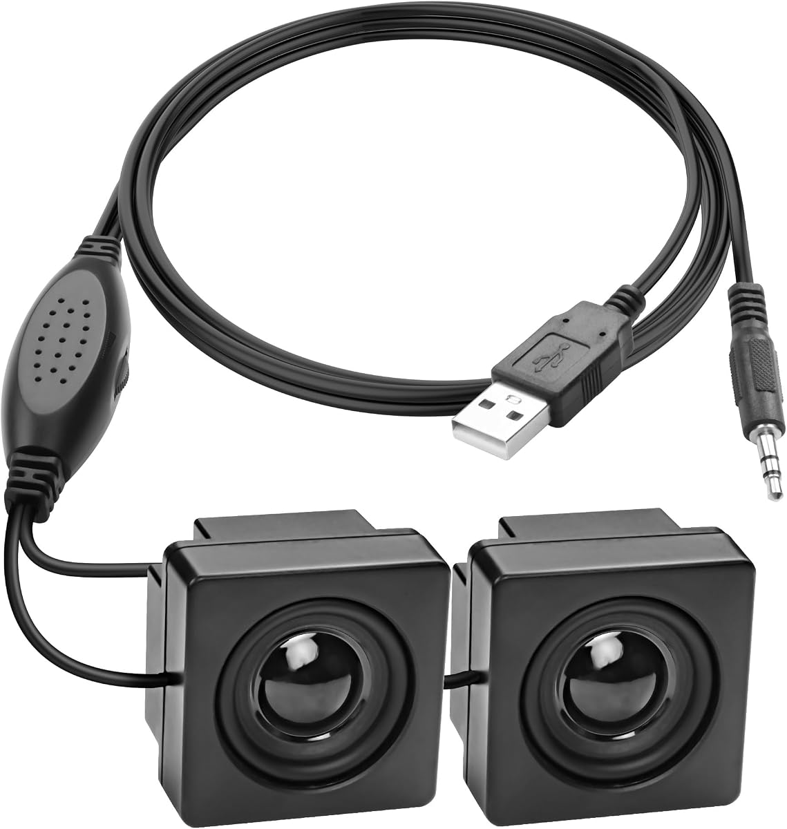 Mini Computer Speaker for Desktop PC 3.5mm TRS Input -1.2M/3.9FT | with Volume Control USB Powered Stereo Hidden Type Small Speakers for PC Laptop Phone Notebook - 1 Pair