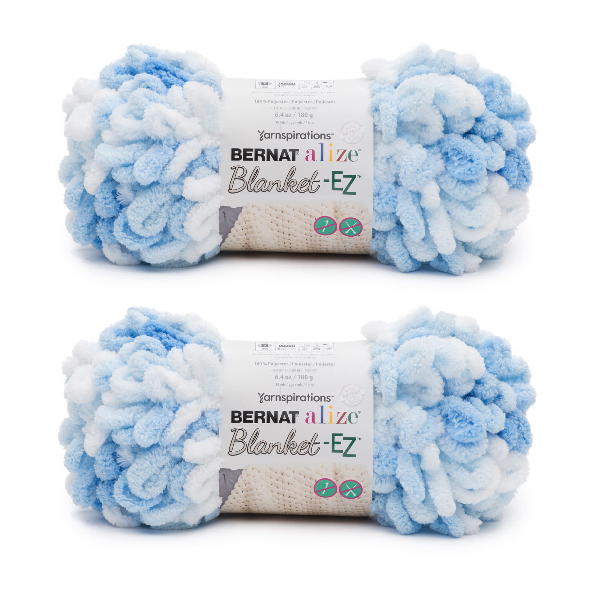 Fil à boucles Bernat blanc et bleu pelote polyester tricot et crochet