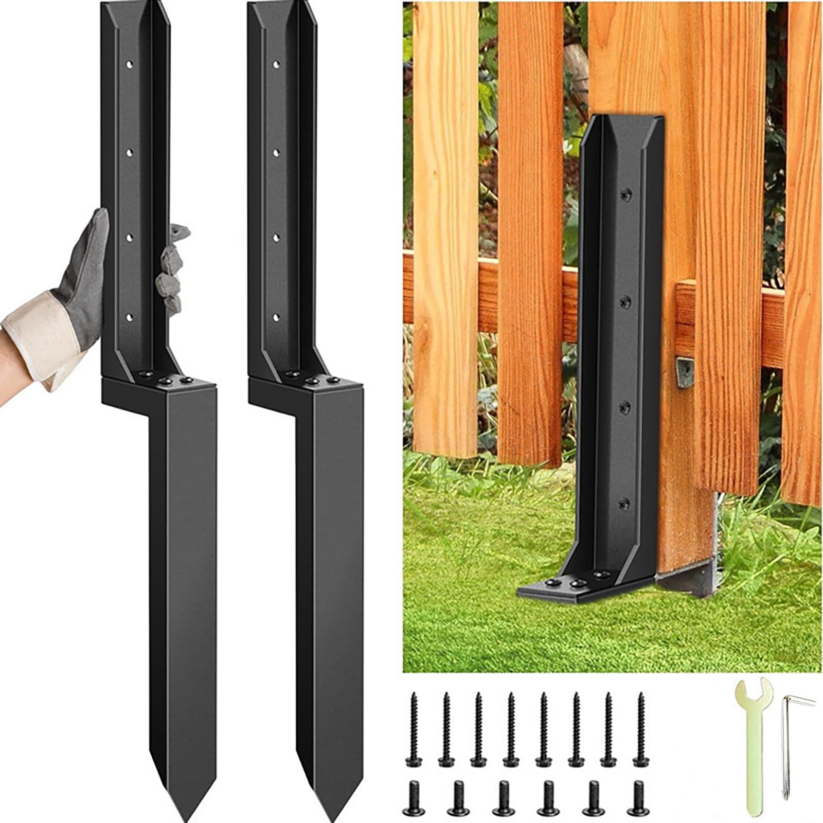 XMAO Fence Post Repair Kit, Heavy Duty Steel Stakes for Damaged Fence Posts