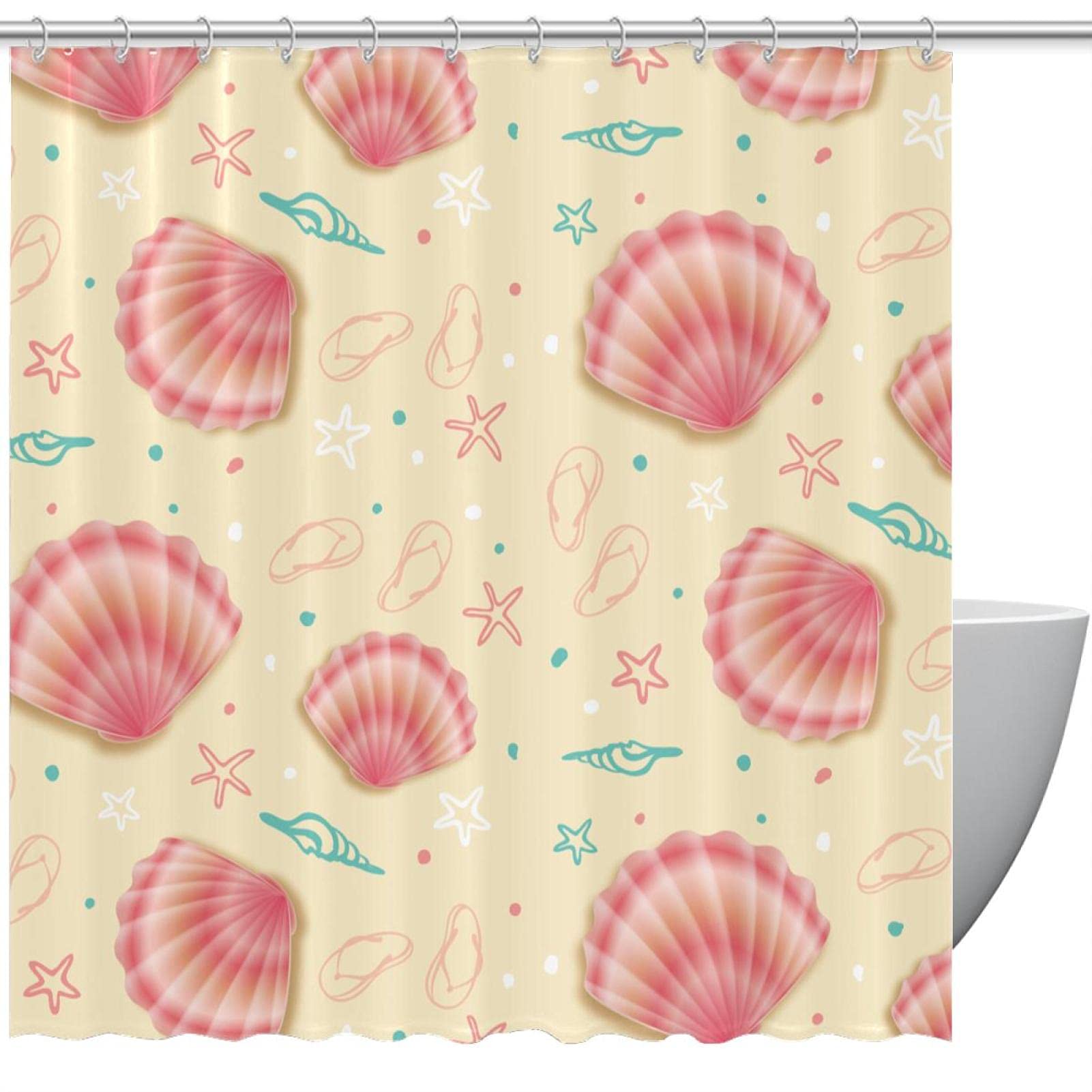 Rideau de douche anti odeur rose été 60x72 cm avec 12 crochets pour baignoire