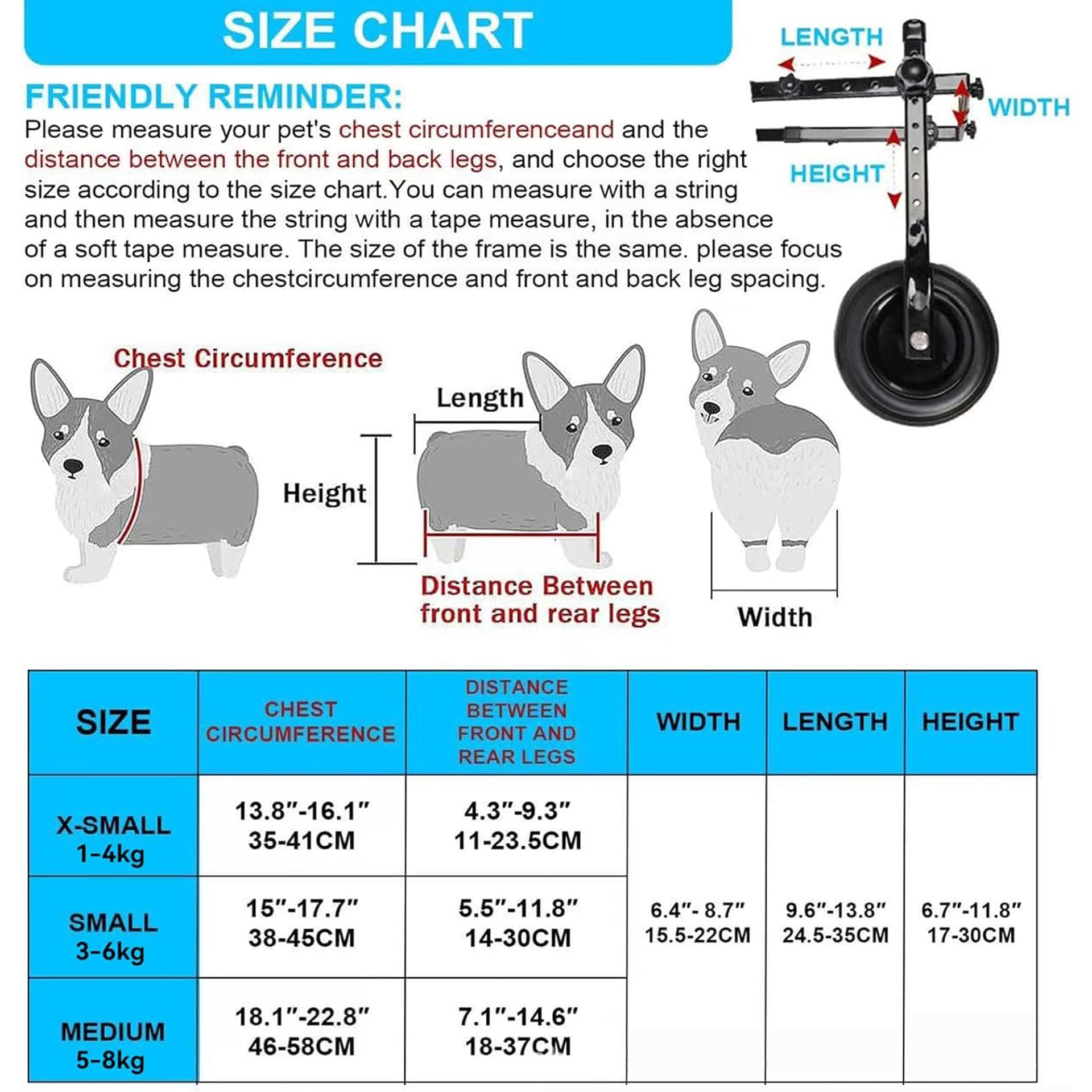 YIHANGG Silla de Ruedas para Patas Traseras para Perros Ajustable Soporte para Patas y Cadera para Perros Ayuda a Mascotas con Parálisis en Las Extremidades Traseras a Recuperar su Movilidad(Size:M)