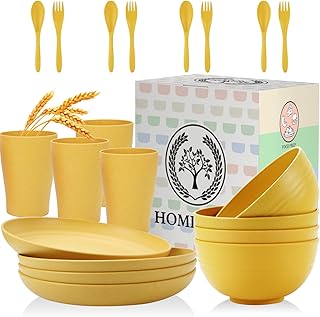 Homienly Wheat Straw Dinnerware Sets, 20pcs Unbreakable Microwave Dishwa...
