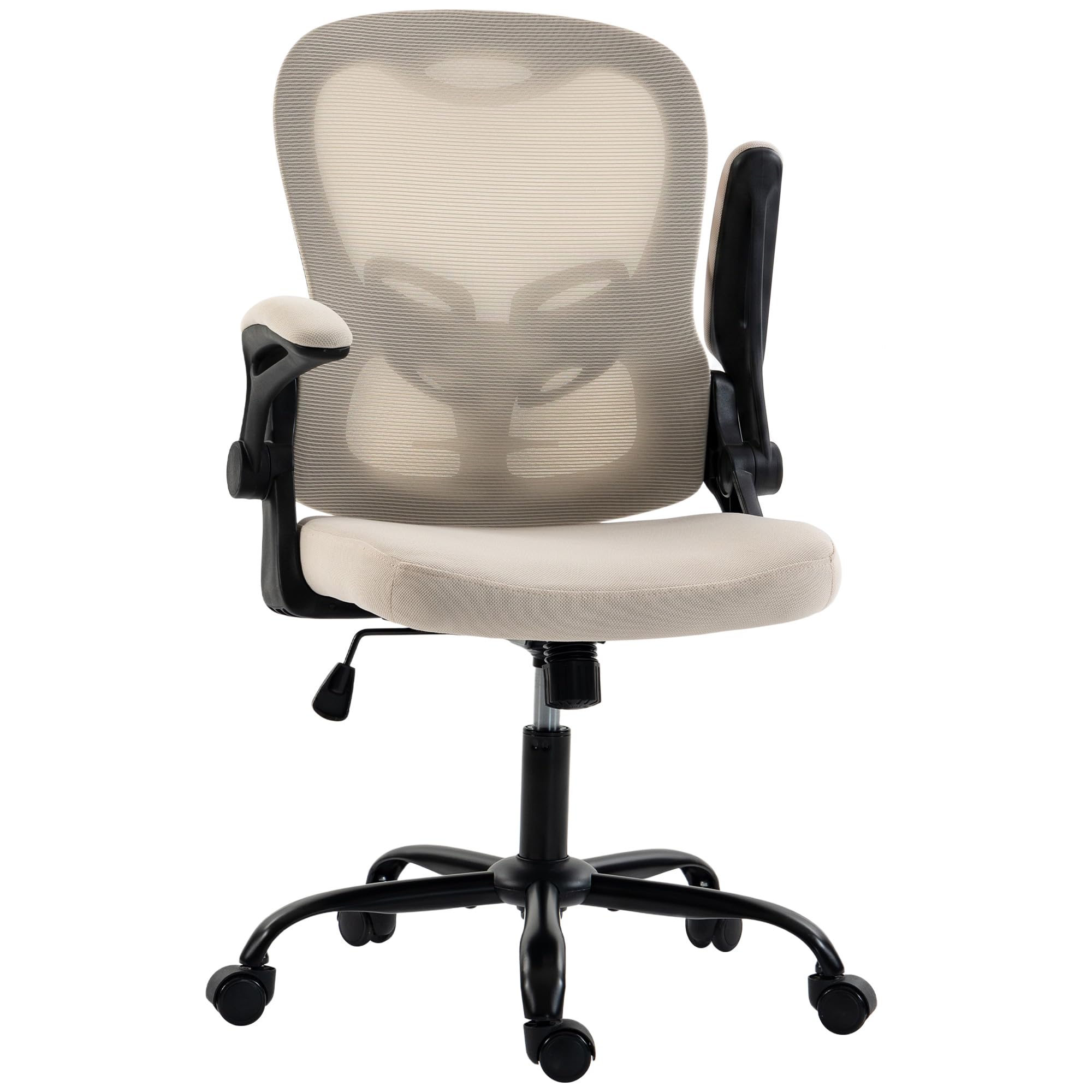 HOMCOM Silla de Oficina ergonómica con reposabrazos abatibles Beige
