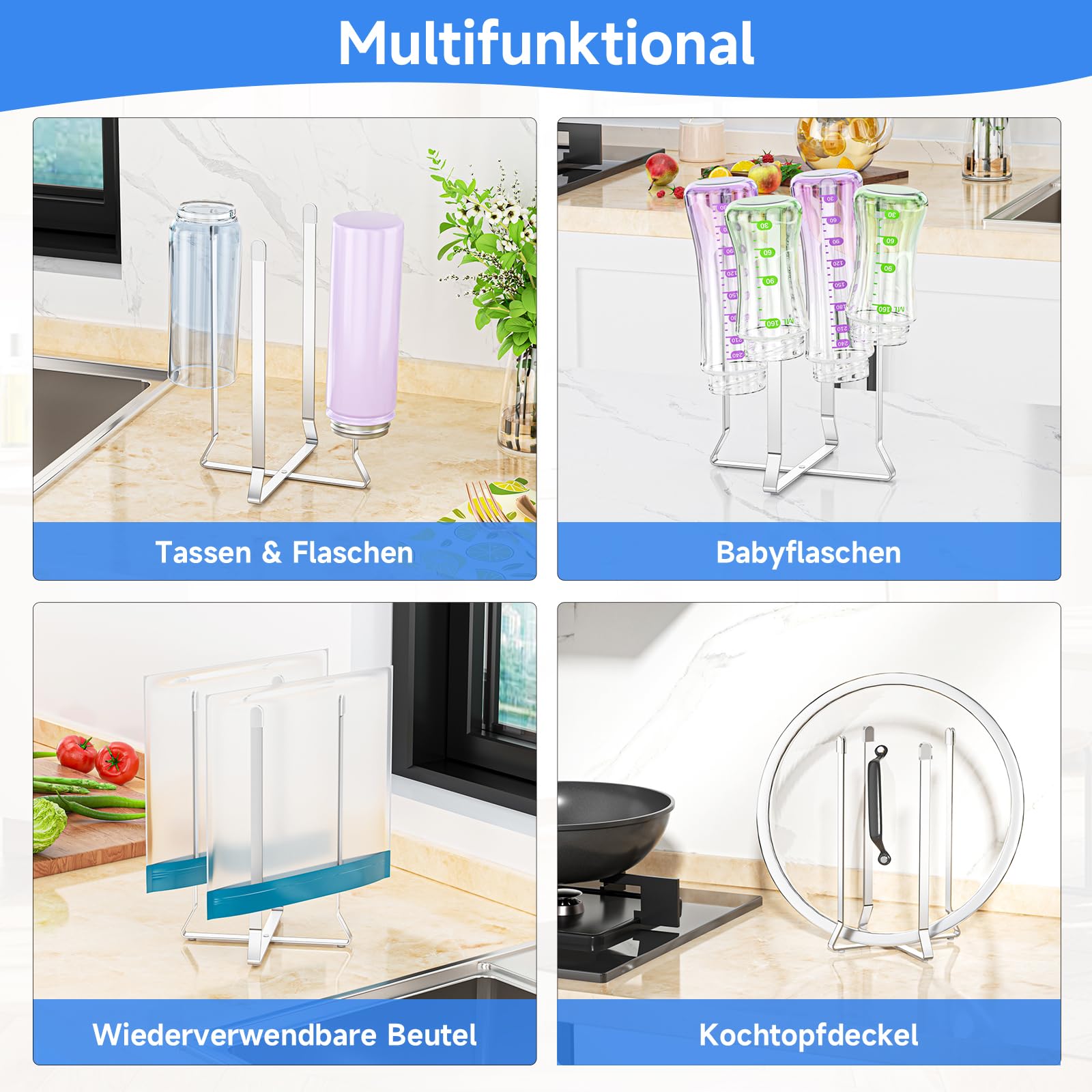 LOXSUN Water Bottle Drying Rack, Baby Bottle Drainer Rack, Stainless Steel Bottles Drying Rack, Collapsible Cup Dryer Rack - Image 4