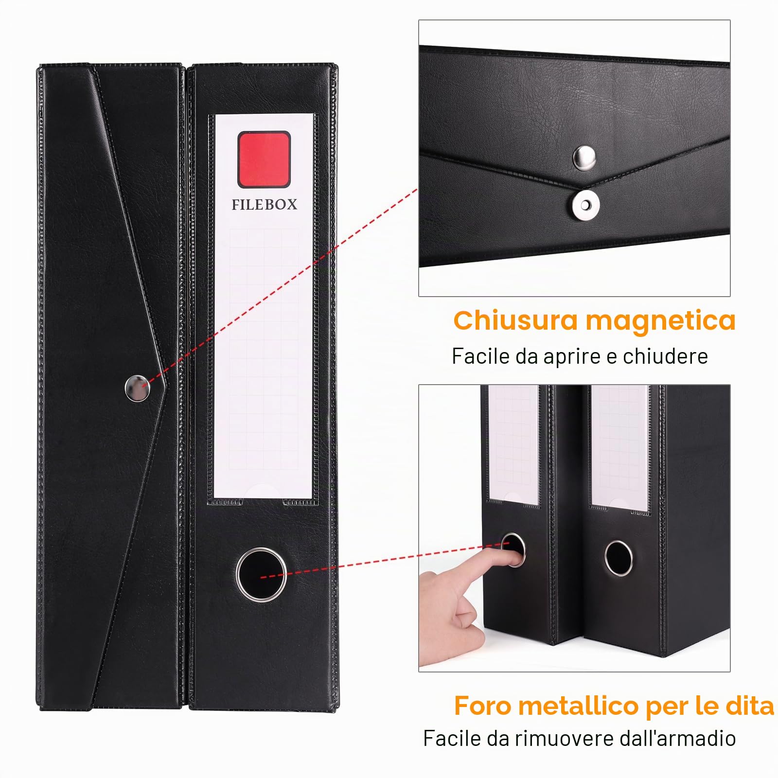Confezione da 2 Nero Scatola Archivio A4, Dorso da 88mm, Foolscap Casella di File A4 con Molla di bloccaggio, Scatola per Documenti in plastica per ufficio, Scuole