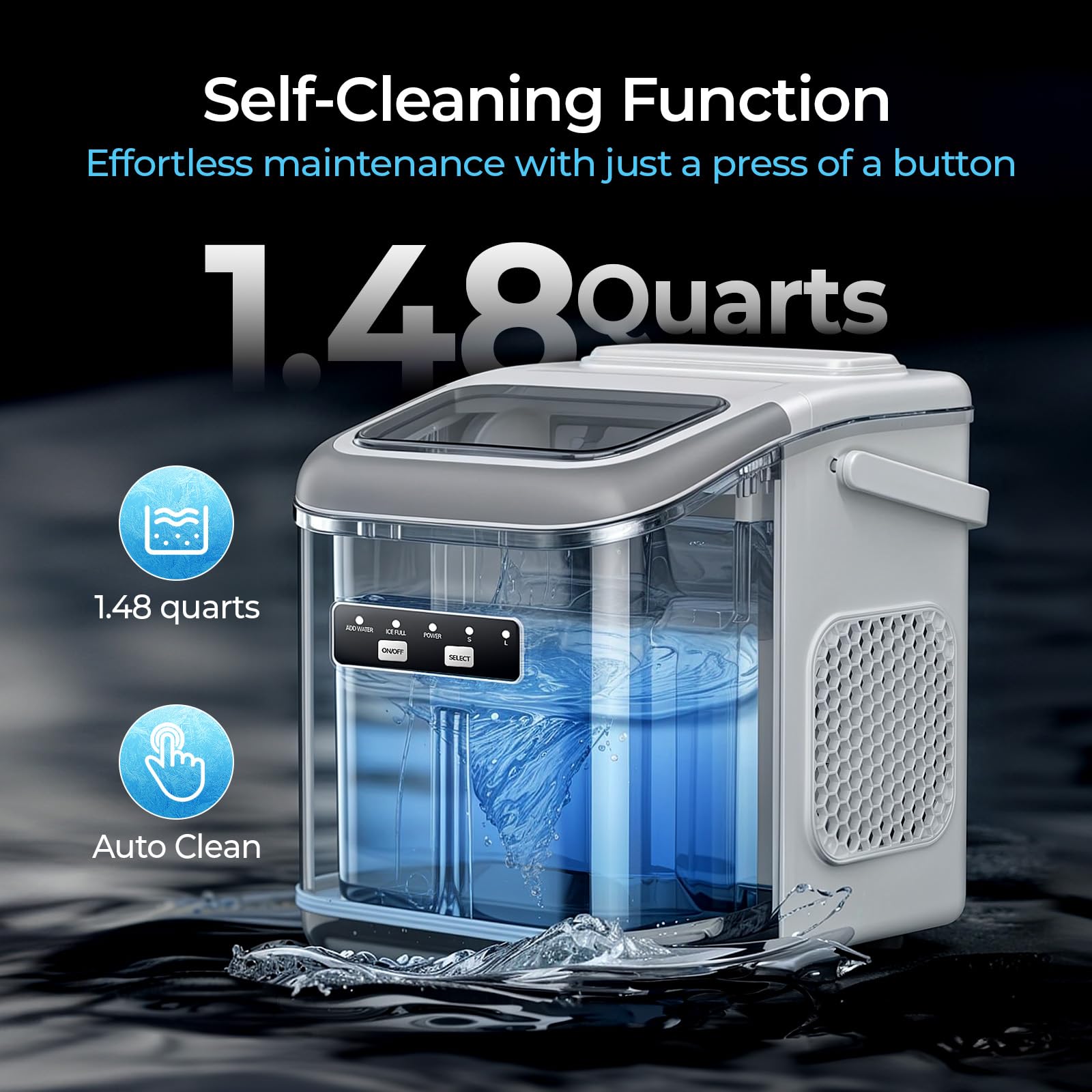 Free Village Ice Makers Countertop, 9 Ice Cubes In 6 Mins, 26.5lbs/24h, Ice Machine Maker Countertop With Self-Cleaning, Ice Scoop & Basket, Portable Ice Maker For Home Kitchen Office Bar Party, White on Fridge.com - View 3