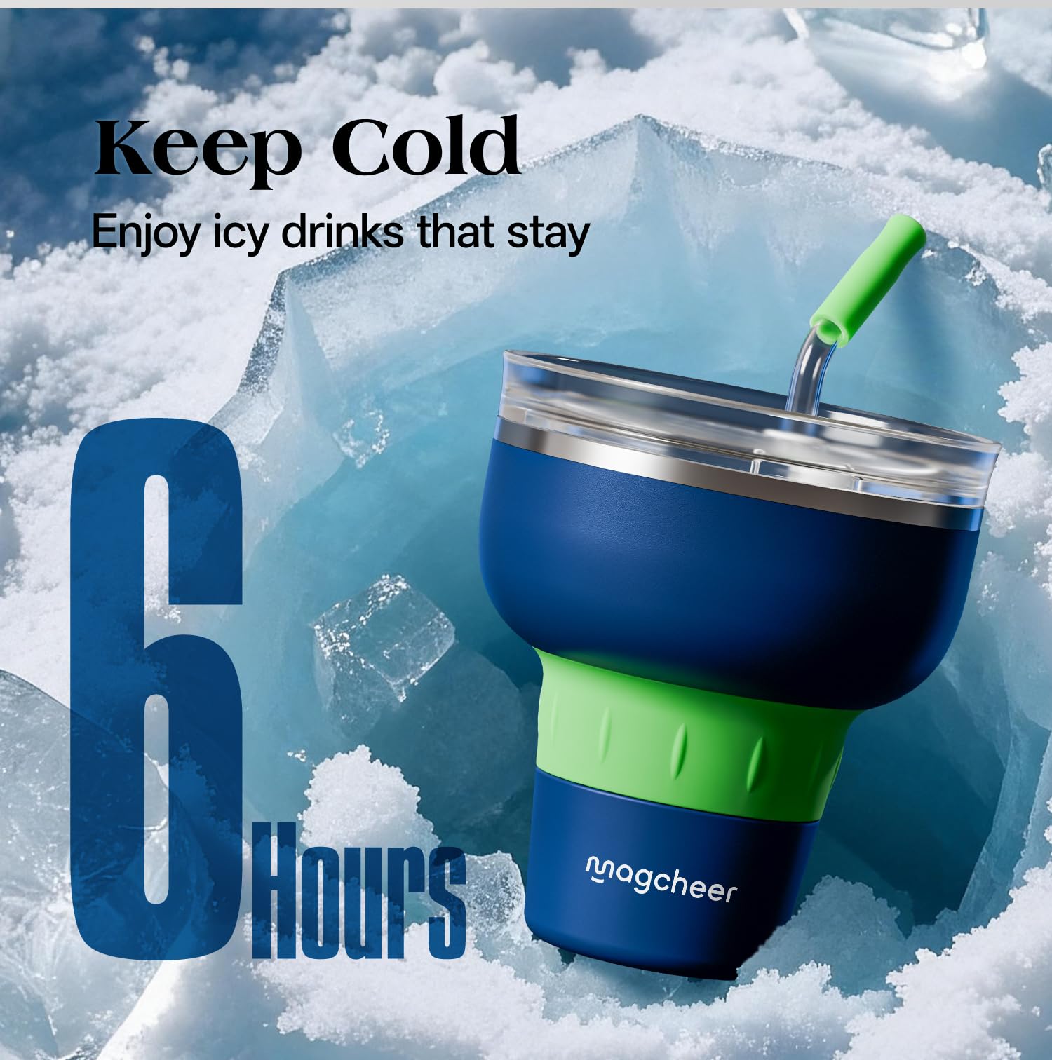 magcheer 500ml Potable Margarita Tumbler Isoliert | Travel Margarita Cup mit Deckel & Strohhalm | Cocktail Gläser to Go | Tolles Geschenk für Poolpartys und Urlaub(Dunkelblau)