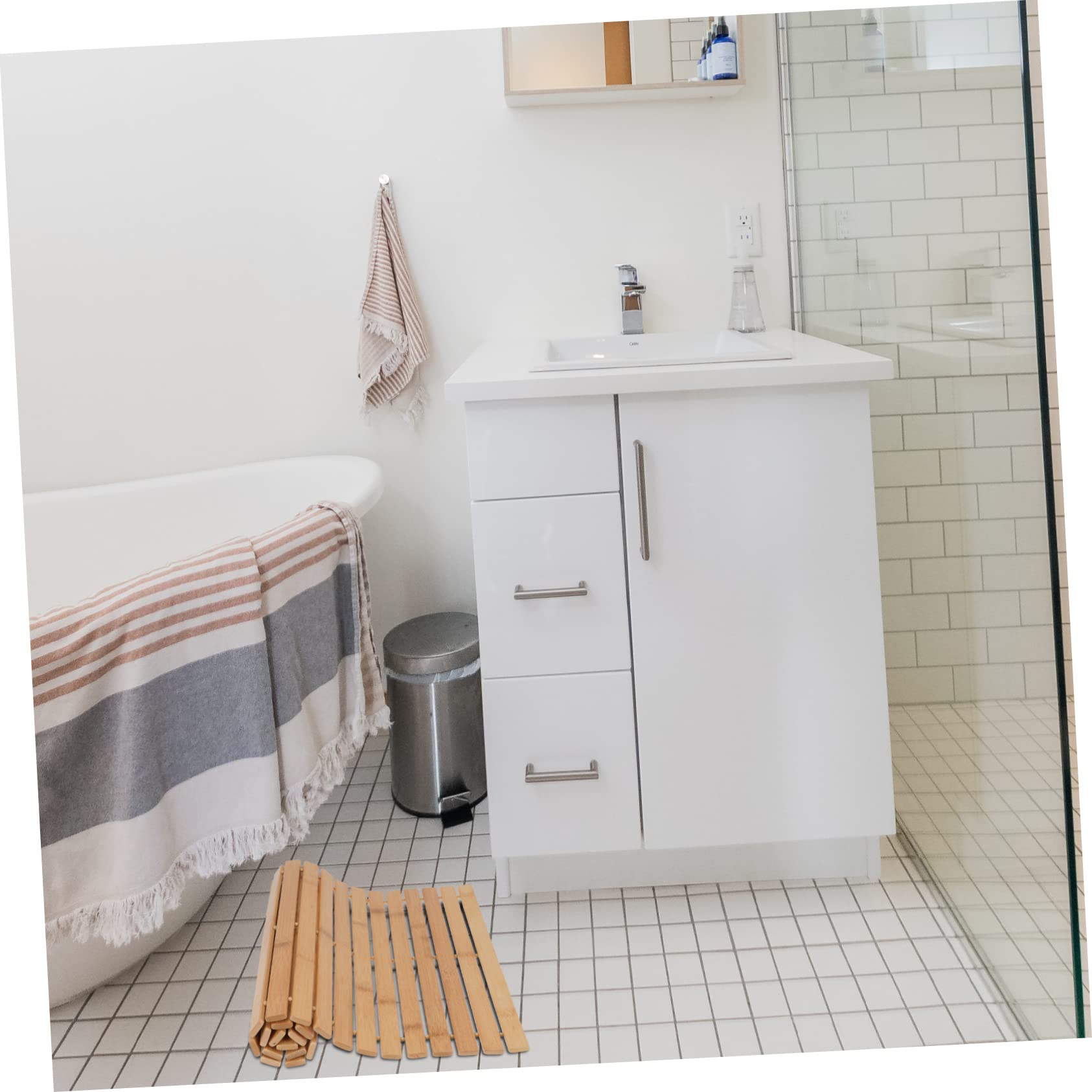 Alipis Tapis De Bain Bambou Antidérapant Tapis De Sol pour Salle De Bain Facile à Nettoyer