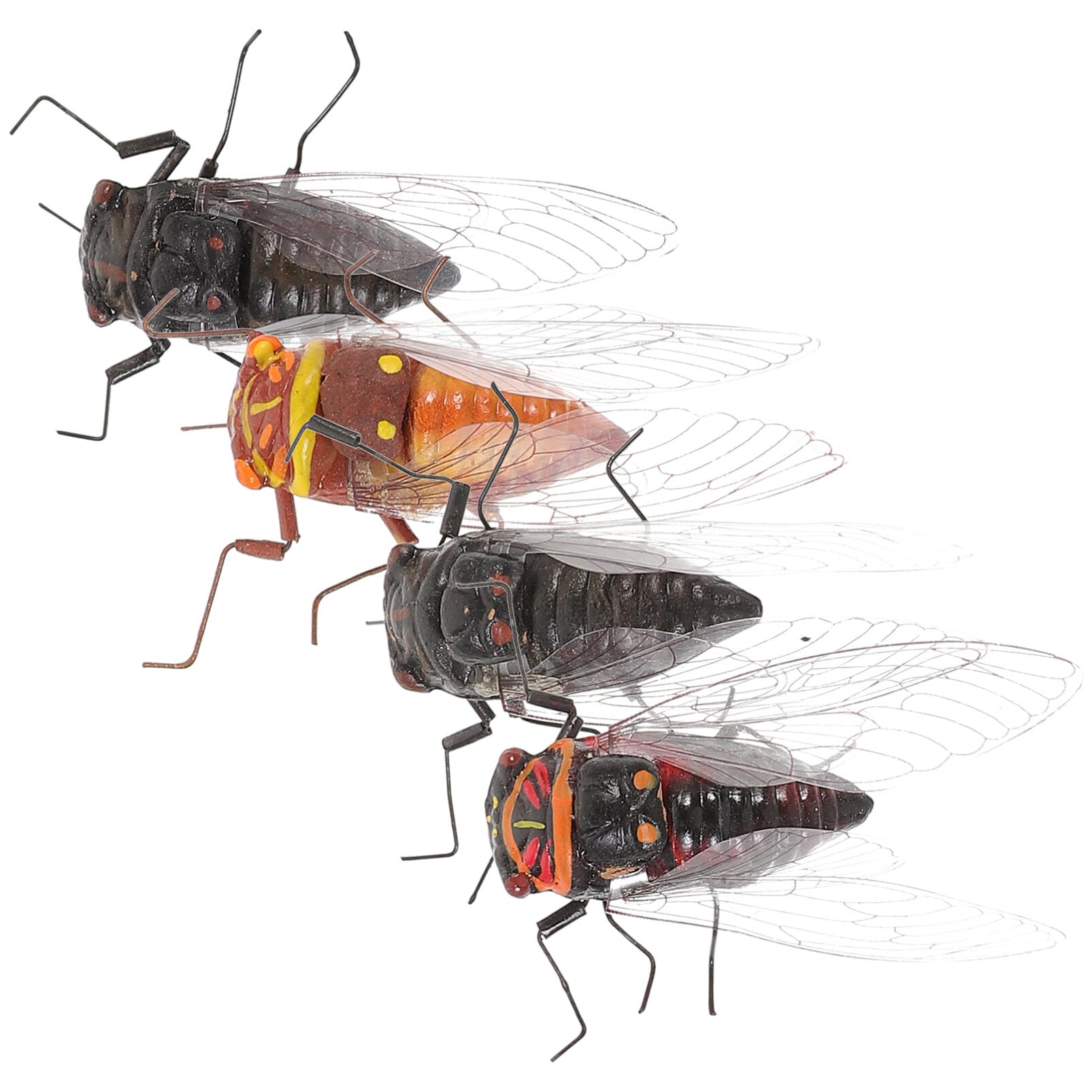 SUPVOX Plastic Cicada, 4pcs Realistic Insect Figures, Fake Cicada Model, Bugs Toys Figurine, Simulated Animal Figures, Fly Joke Toys, Prank Toys, Random Color