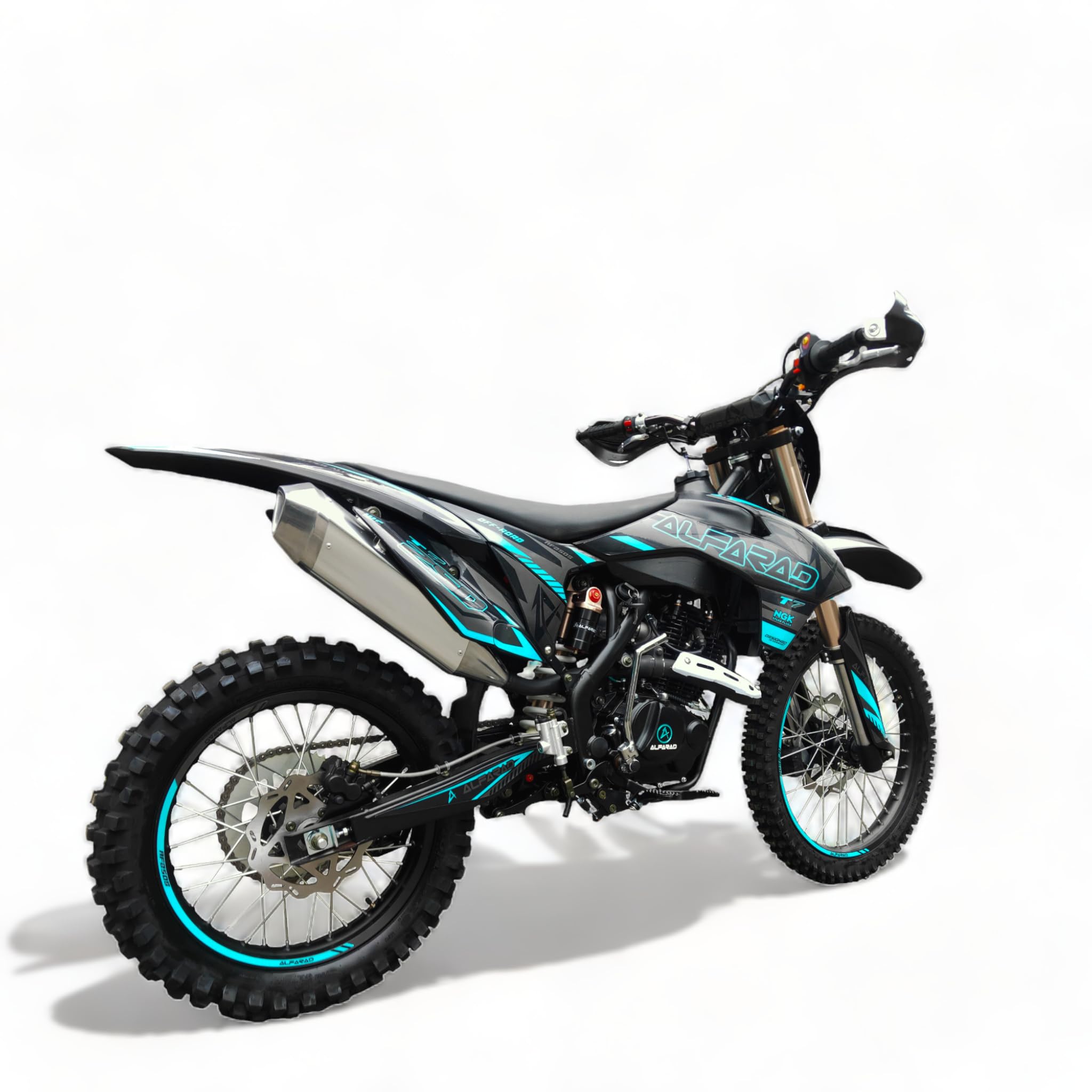 T7 250ccm roues en 21/18" 20,5 PS moteur 4 temps de 250cc motocross CrossBike DirtBike Pocket cross enfant Dirt Bike Enduro véhicule Moto bécane Motocyclette Motosport Fullcross Turquoise