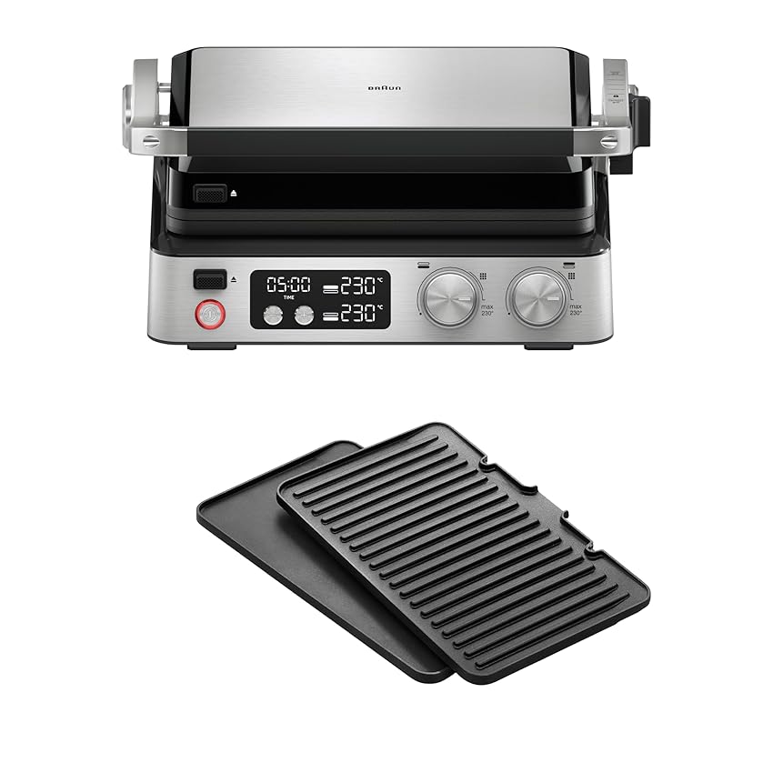 Immagine del prodotto Braun MultiGrill 7 CG 7040, Griglia Elettrica con Controllo Elettronico, 2 Termostati Indipendenti, 3 Posizioni di Cottura, Piastre Lavabili in Lavastoviglie, 2000 W, Nero/Acciaio Inossidabile