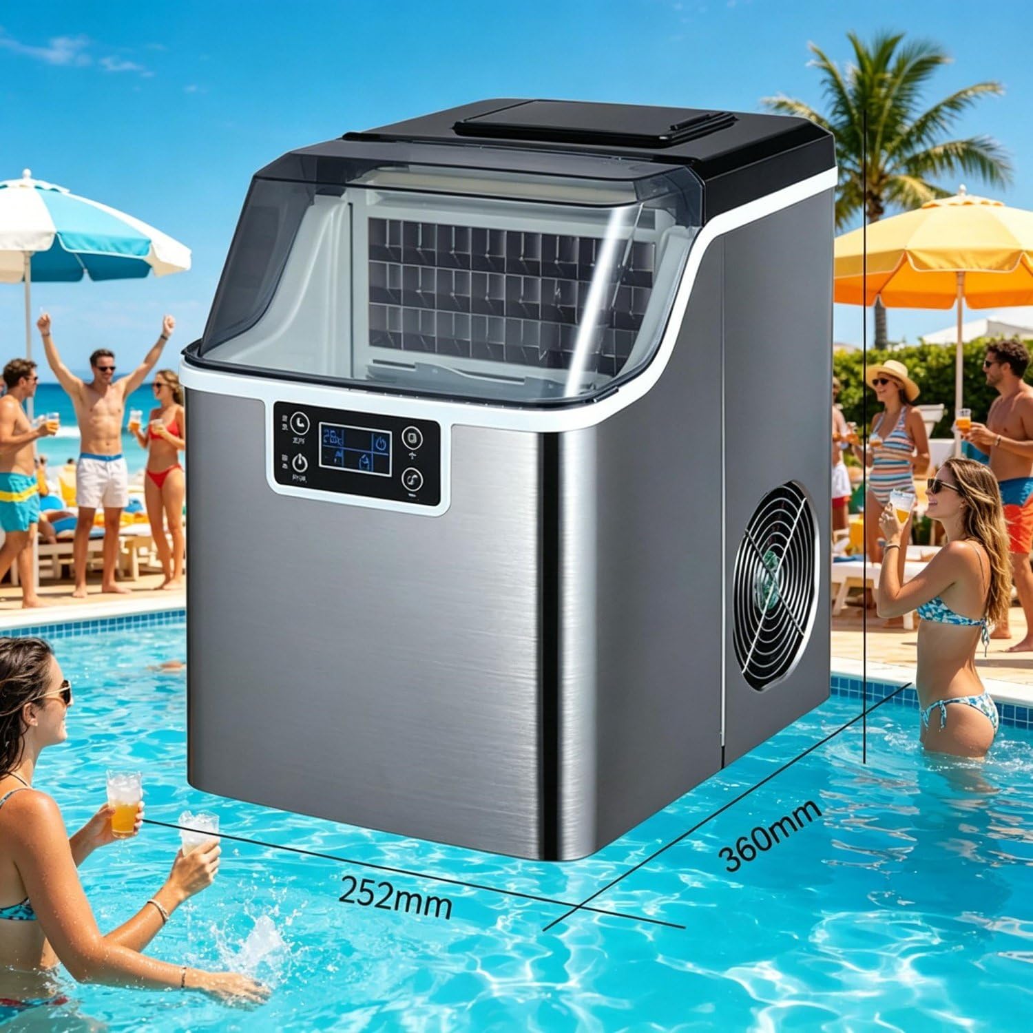 Generico Macchina per Il Ghiaccio da banco, Portatile e autopulente con cestello di Raccolta da 1,8 kg, Produzione giornaliera di 35 kg, Ideale per casa, Cucina, Ufficio, Bar e Feste.