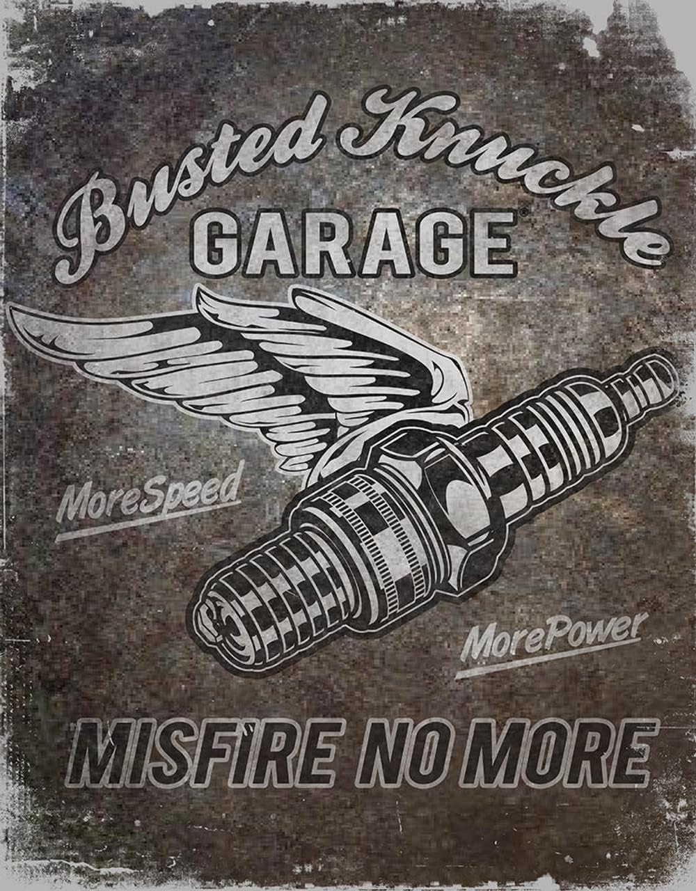 Desperate Enterprises Busted Knuckle Garage - Spark Plug Tin Sign - Nostalgic Vintage Metal Wall Decor - Made in USA