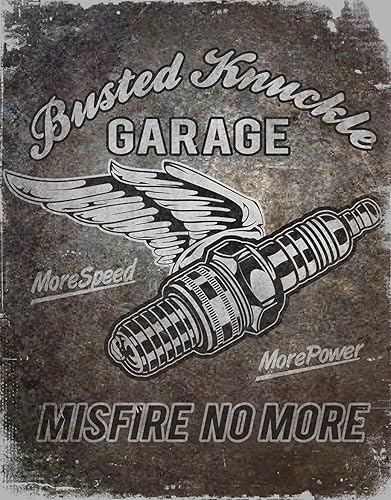 Desperate Enterprises Busted Knuckle Garage - Cartel de lata de bujía - Decoración nostálgica de pared de metal vintage - Hecho en Estados Unidos