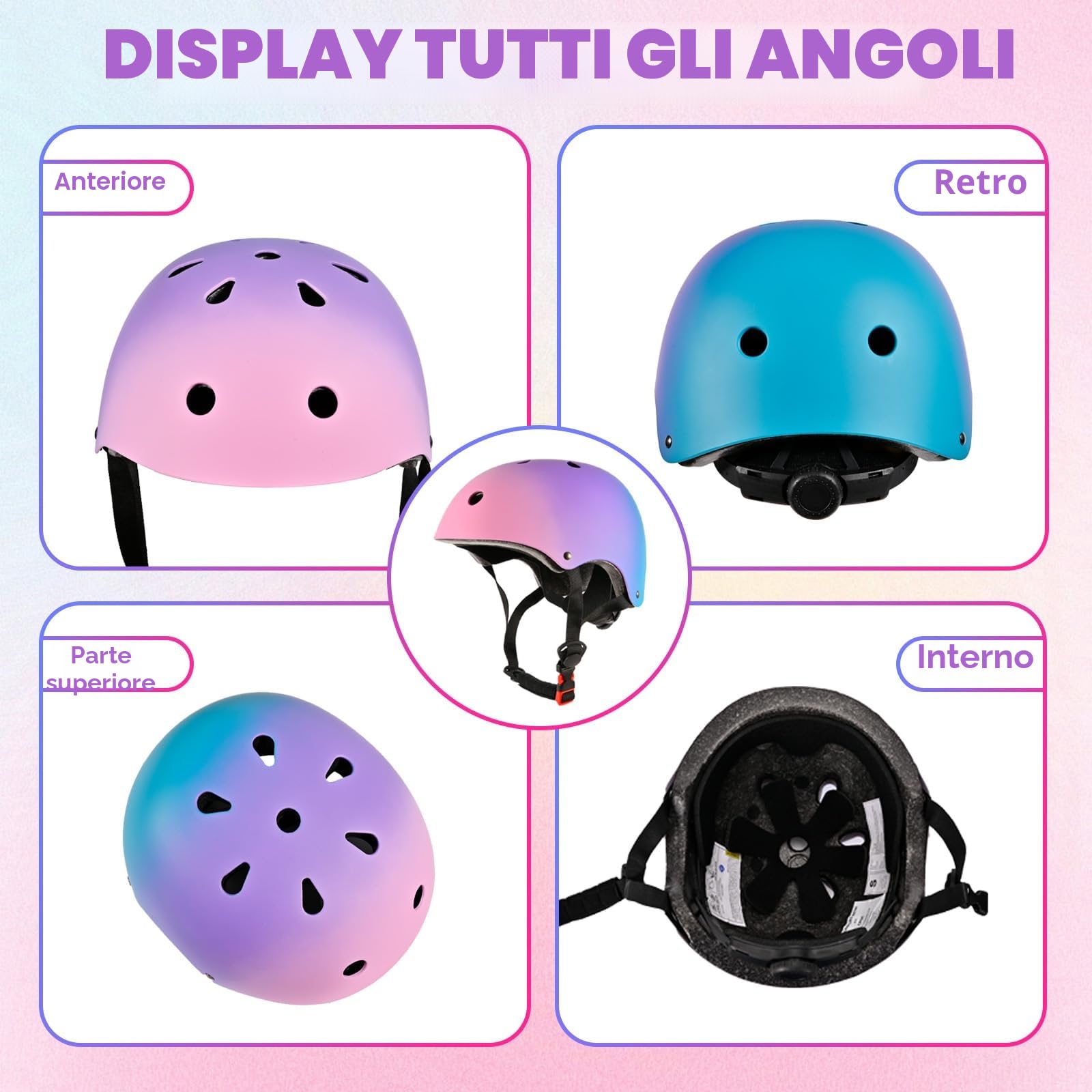 Casco da bici regolabile per bambina bambini Con gradiente di colore, Casco protettivo per ragazze ragazzi per multisport skateboard monopattino ciclismo pattinaggio