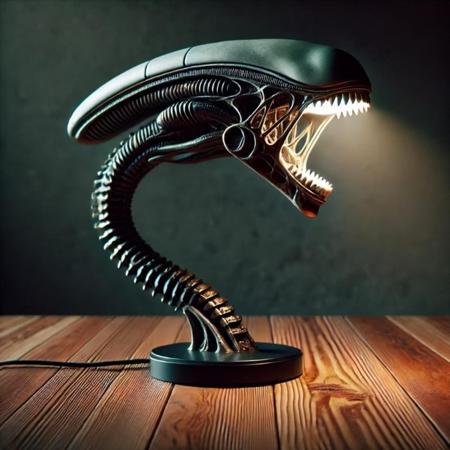 2025 New Sci-Fi LED Table Lamp Alien 3D Resin Night Light, Black Space Theme Statue Ornaments Bedroom/Office Decoration, Collectible Home Lighting Gift (1)