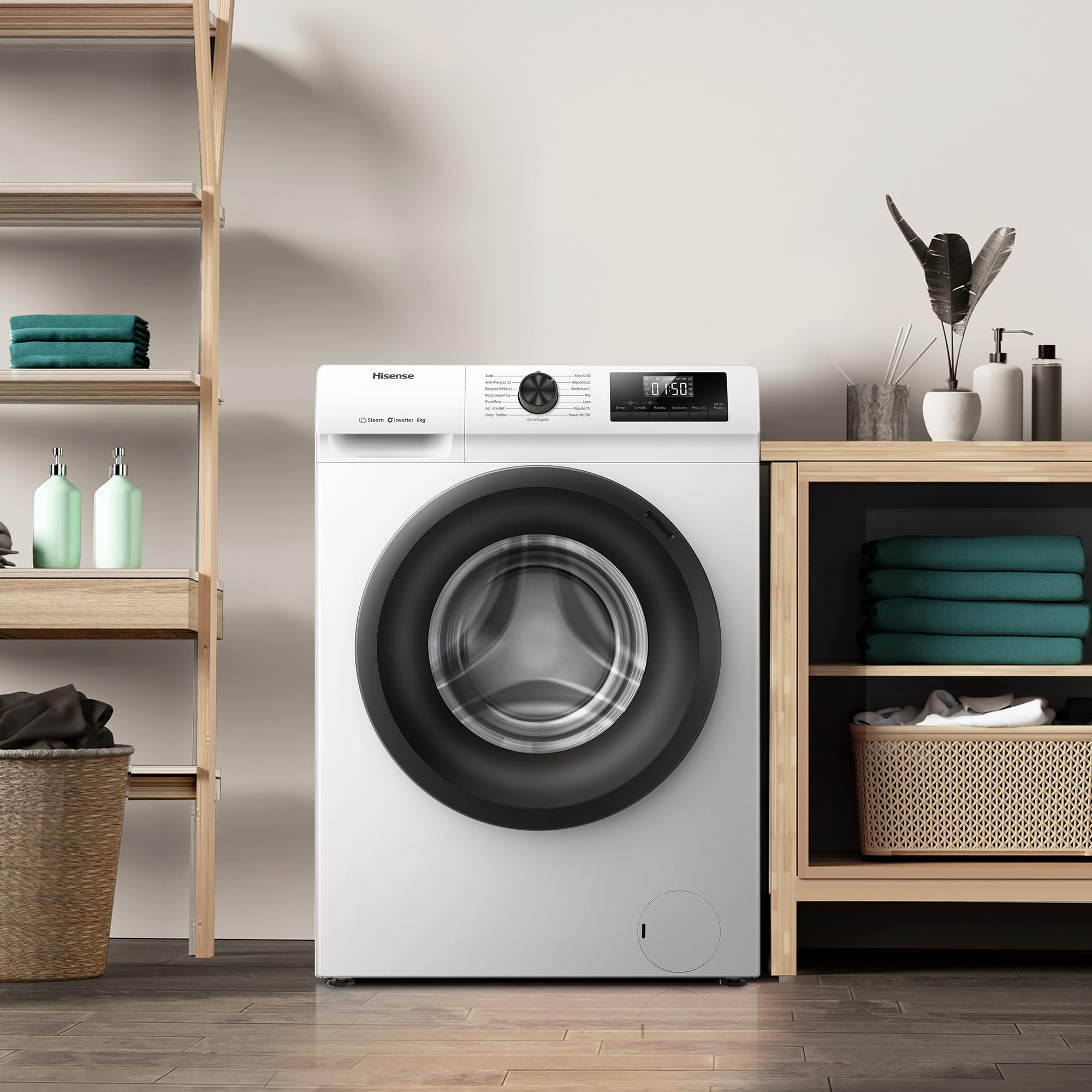 Hisense WF1Q8041BW - Lavadora, Class A, 8 Kg, 1400 rpm, Alto 85 cm x Ancho 60 cm, Color Blanco, Función Vapor 99,9%, Lavado Rápido+, Lavado Automático, Finalización Diferida, Tecnología Inverter