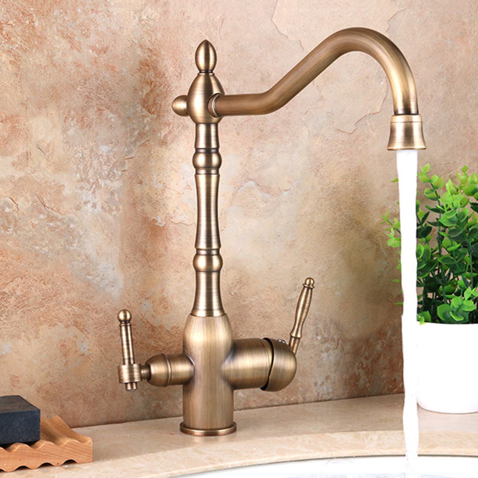XJTNLB Grifo Cocina con Osmosis Antiguo Griferia Cocina para Agua Potable Grifo para Osmosis 3 Vias con Dos Asas Mezclador Agua Fría y Caliente