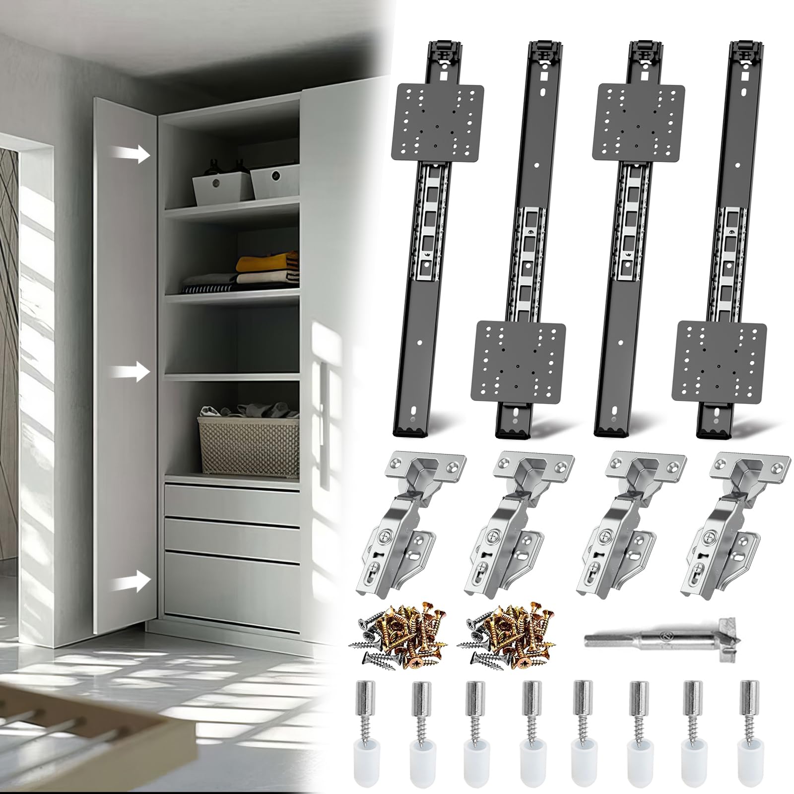 Pocket Door Slide Kit, Cabinet Door Hardware for Insert Doors