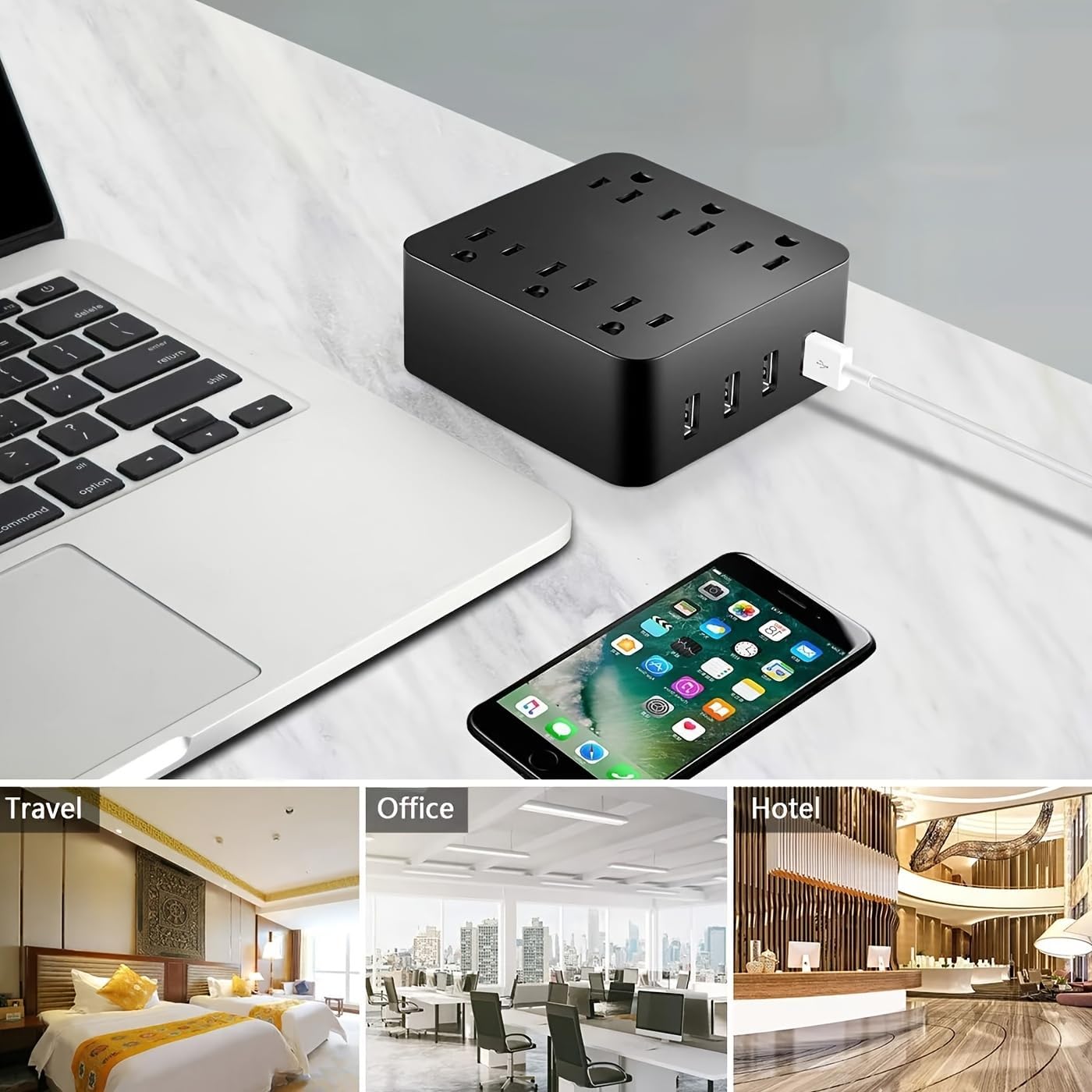 Power Strip Surge Protector, 6 AC Outlet with 4 Port USB Power Strip Charger 5ft Power Cord 1875W 100-240V for Home, Office, Dorm Essential,Black