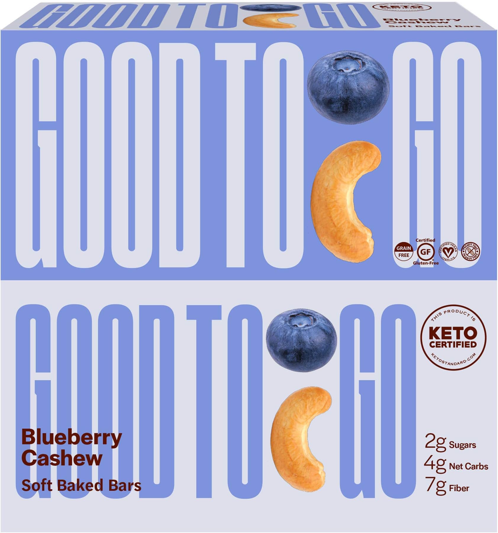 GOOD TO GO Soft Baked Bars - Blueberry Cashew, 9 Pack - gluten-free, Keto Certified, Paleo Friendly, Low Carb Snacks…