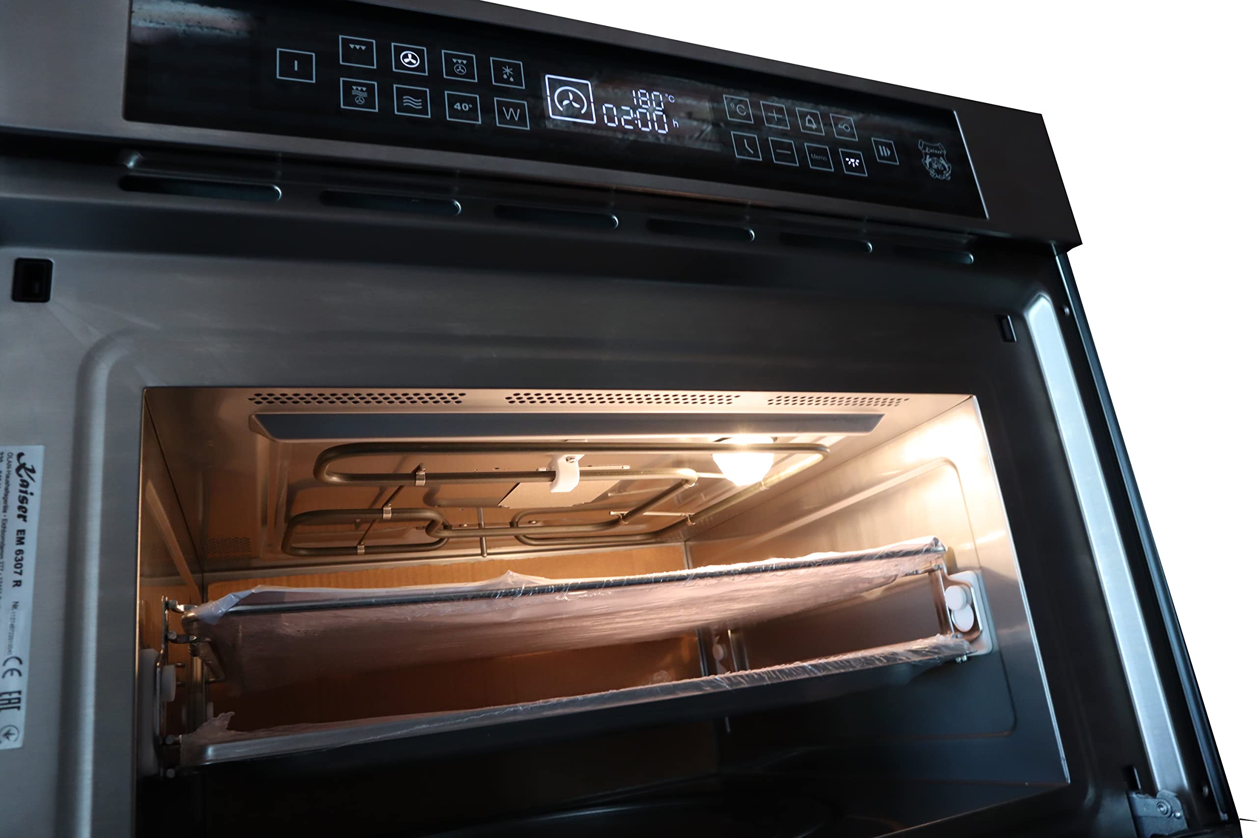 Kaiser EM 6307 RS Einbau Mikrowellen Backofen, 38 L, 45 cm Hoch, Touch Control, 22 Funktionen, Elektronische Schaltuhr, Heißluft System, Infrarotgrill, Edelstahl, Mikrowelle Backofen