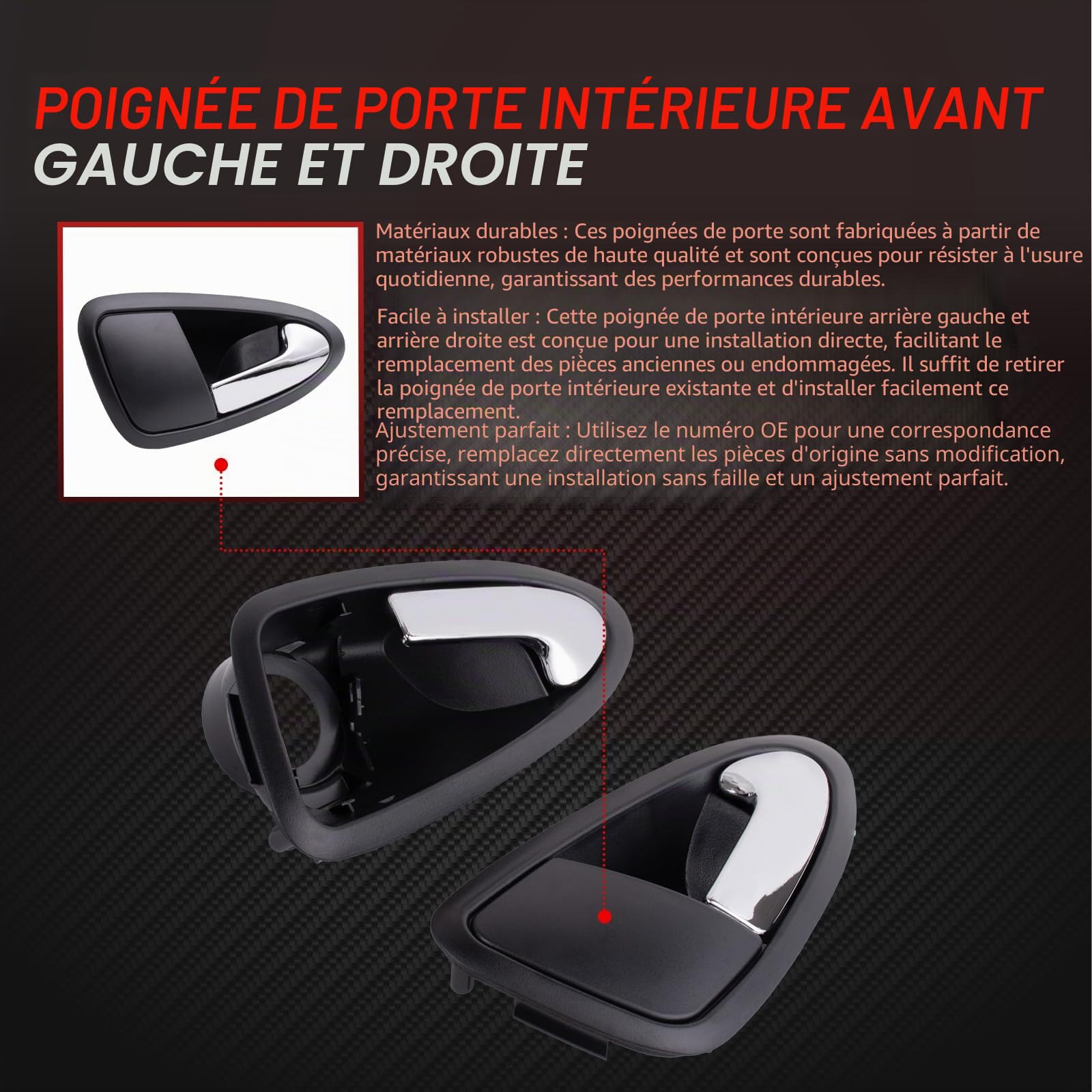 Lot de 2 poignées de porte de voiture - Poignée de porte intérieure avant gauche et droite - ABS antidérapant - Poignée intérieure de rechange pour Ibiza IV 6J5 6P1 6J 6P 6J8 6P8 6J1