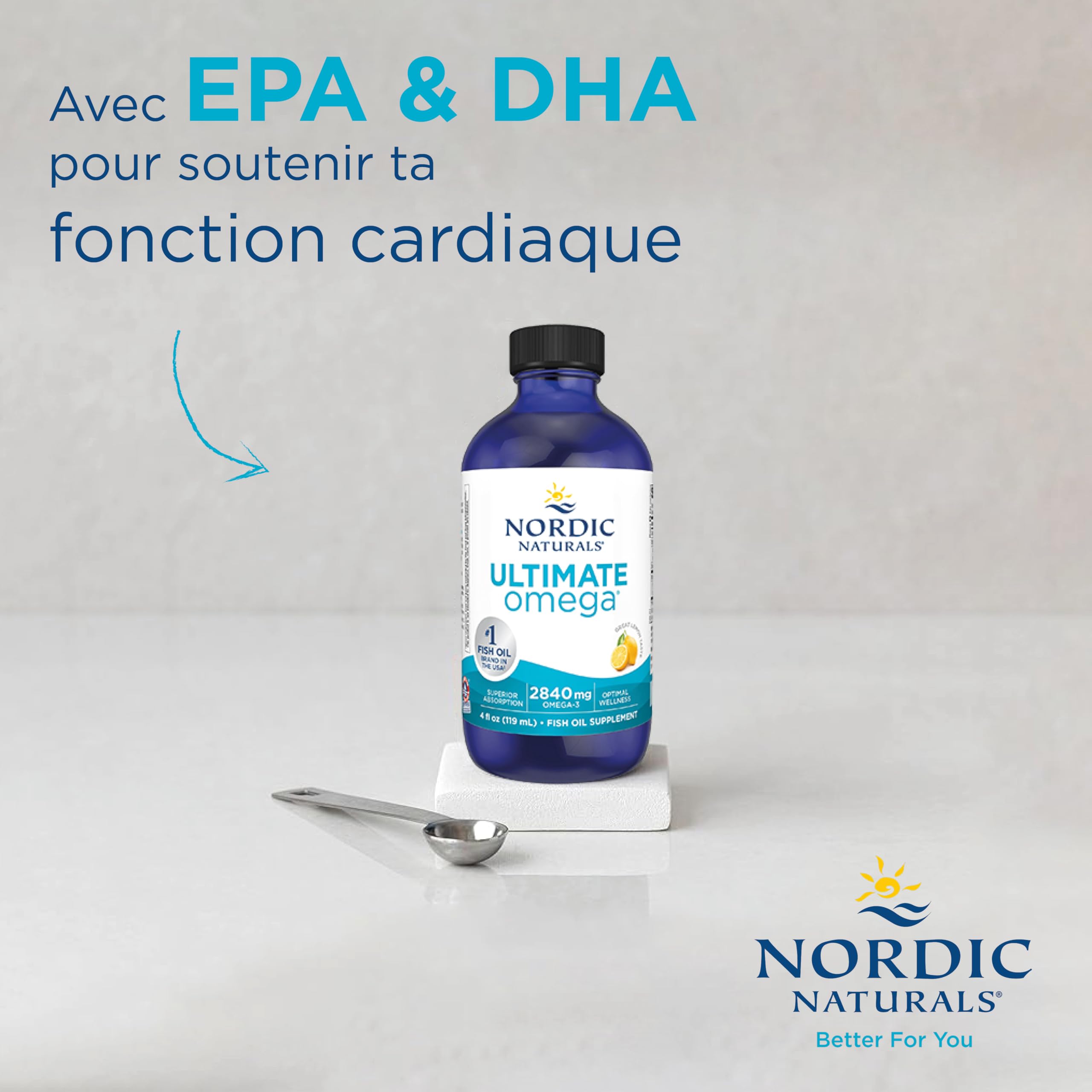 Nordic Naturals, Ultimate Omega, 2840mg Omega-3, Huile de Poisson avec EPA et DHA, Goût Citron, 119ml, Testé en Laboratoire, Sans Soja, Sans Gluten, Sans OGM