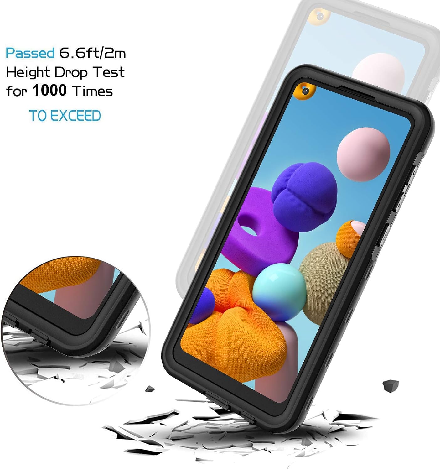 Lanhiem Samsung Galaxy A21 Case, IP68 Waterproof Dustproof Shockproof Case with Built-in Screen Protector, Full Body Sealed Underwater Protective Clear Cover for Galaxy A21 (Non A21s), Black