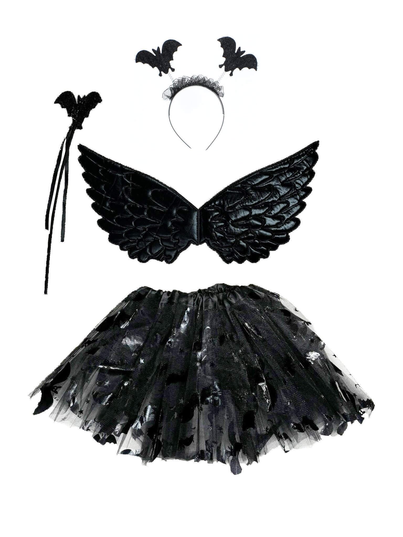 Zac's Alter Ego Halloween Girl's Bat Fancy Dress Set - Wand, Wings, Tutu & Head Bopper - Kids Costume for Halloween Dress Up Party Cosplay