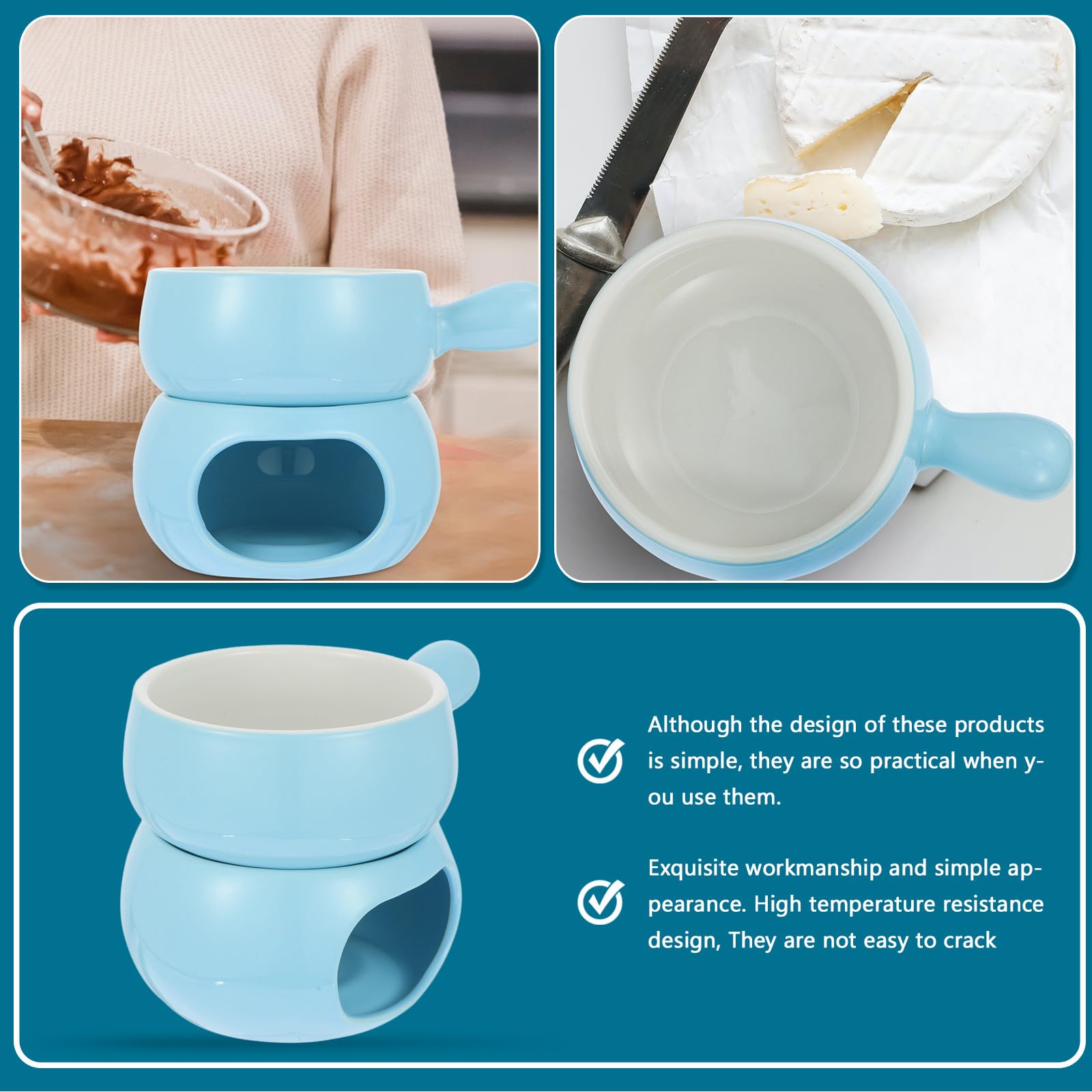 SOLUSTRE Schokoladenfondue Satz aus Keramik und Edelstahl mit Heizfunktion zum Schmelzen von Butter und Süßigkeiten für Zuhause Einfaches Design und Verarbeitung Zufällige Zufällige Farbe