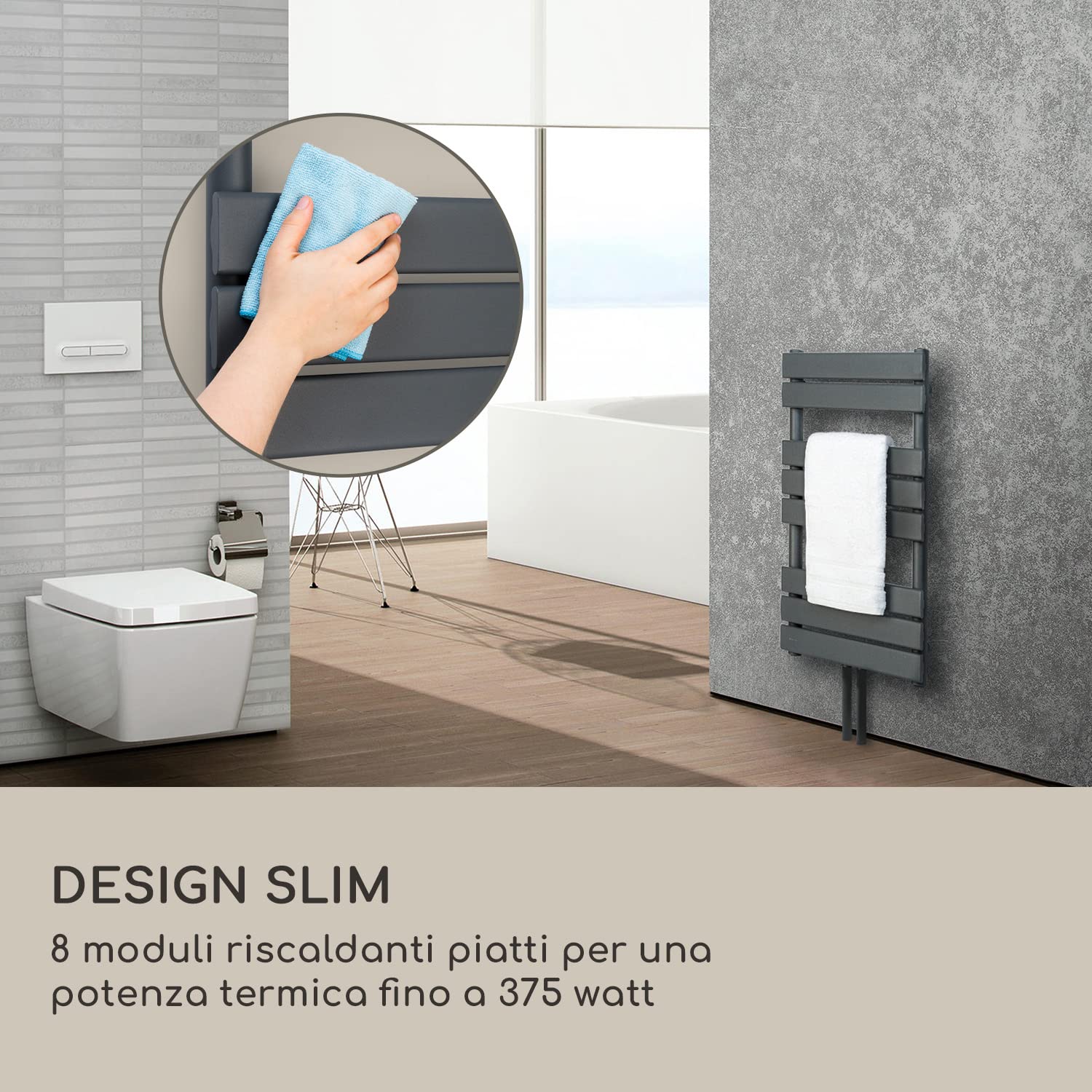 Blumfeldt Scaldasalviette Elettrico Bagno, Termoarredo Elettrico Bagno con Termostato, Radiatore ad Acqua Verticale da 355 W, Termosifone Silenzioso a Basso Consumo, Termosifone a Parete Ecologico