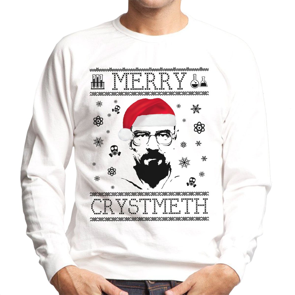Cloud City 7 Men's White Breaking Bad Heisenberg Merry Chrystmeth Christmas Sweatshirt