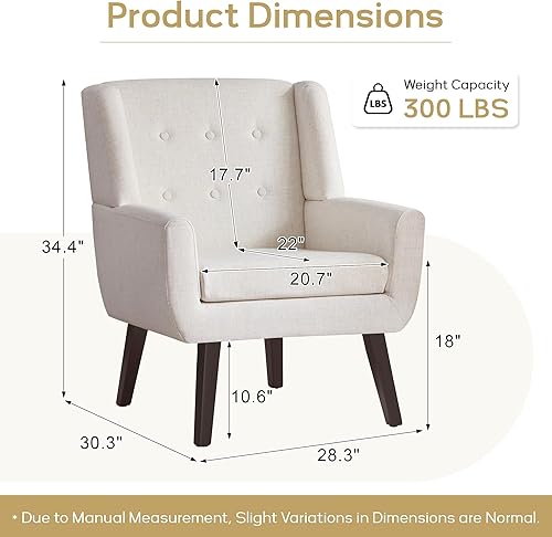 Miniatura 2 de HUIMO Silla de Acento para Sala de Estar, Sillón Tapizado con Botones Capitoné, Sillas de Sofá de Tela de Lino para Dormitorio, Sala de Estar, Silla