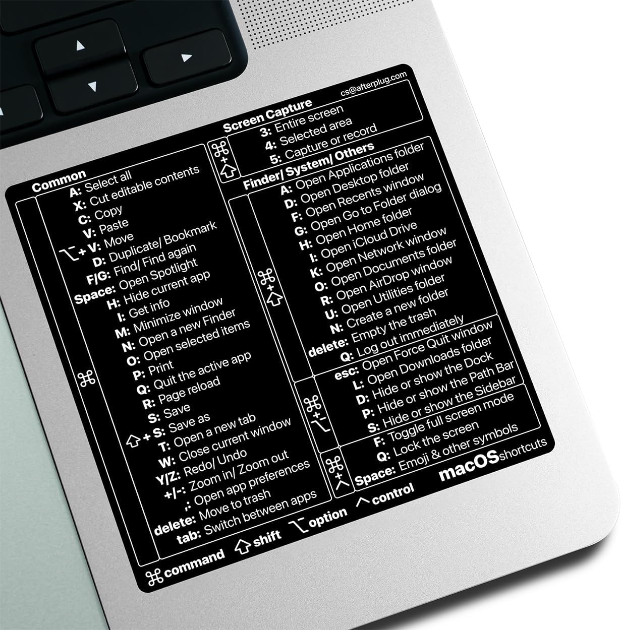 Mac OS Keyboard Shortcuts Sticker, 50+ Shortcuts for 13-16 inch MacBook Pro & Air (Sky Blue, Space Gray, Silver & Starlight Only), Residue-Free Vinyl, Clear with Black Text, 100-Pack