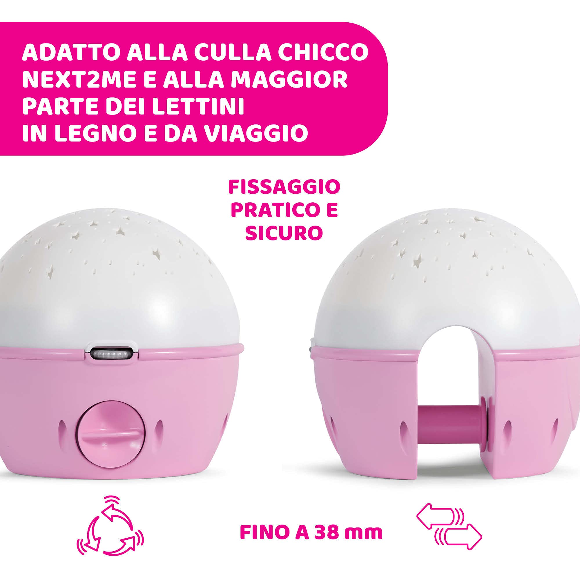 Chicco Next2Stars Luce Notturna per Bambini con Pupazzo - Proiettore Stelle Soffitto per Culla e Lettino Neonati, con Sensore Sonoro, 3 Effetti Luminosi e Musica - 0+ Mesi, Rosa