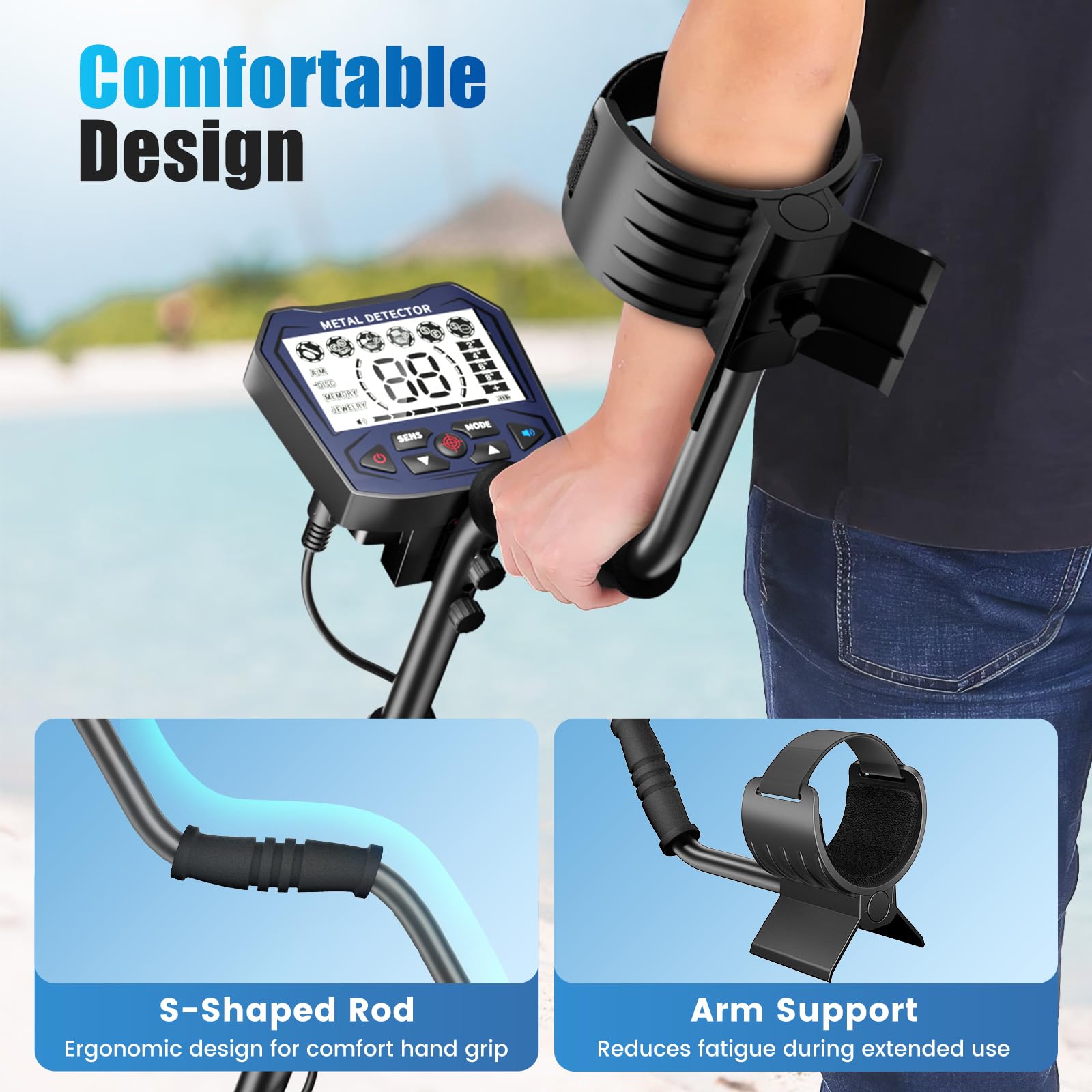 Metal detector professionale con 2 batterie, 5 modalità Metal detector per adulti e bambini, chip anti-interferenza, impermeabile IP68, alimentazione a batteria e USB (Grigio)