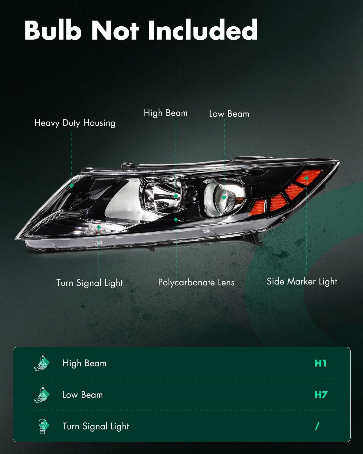 SCITOO Headlight Assembly Fit 2011-2013 for Kia Optima Black Housing Amber Reflector Pair Headlights 921012T121