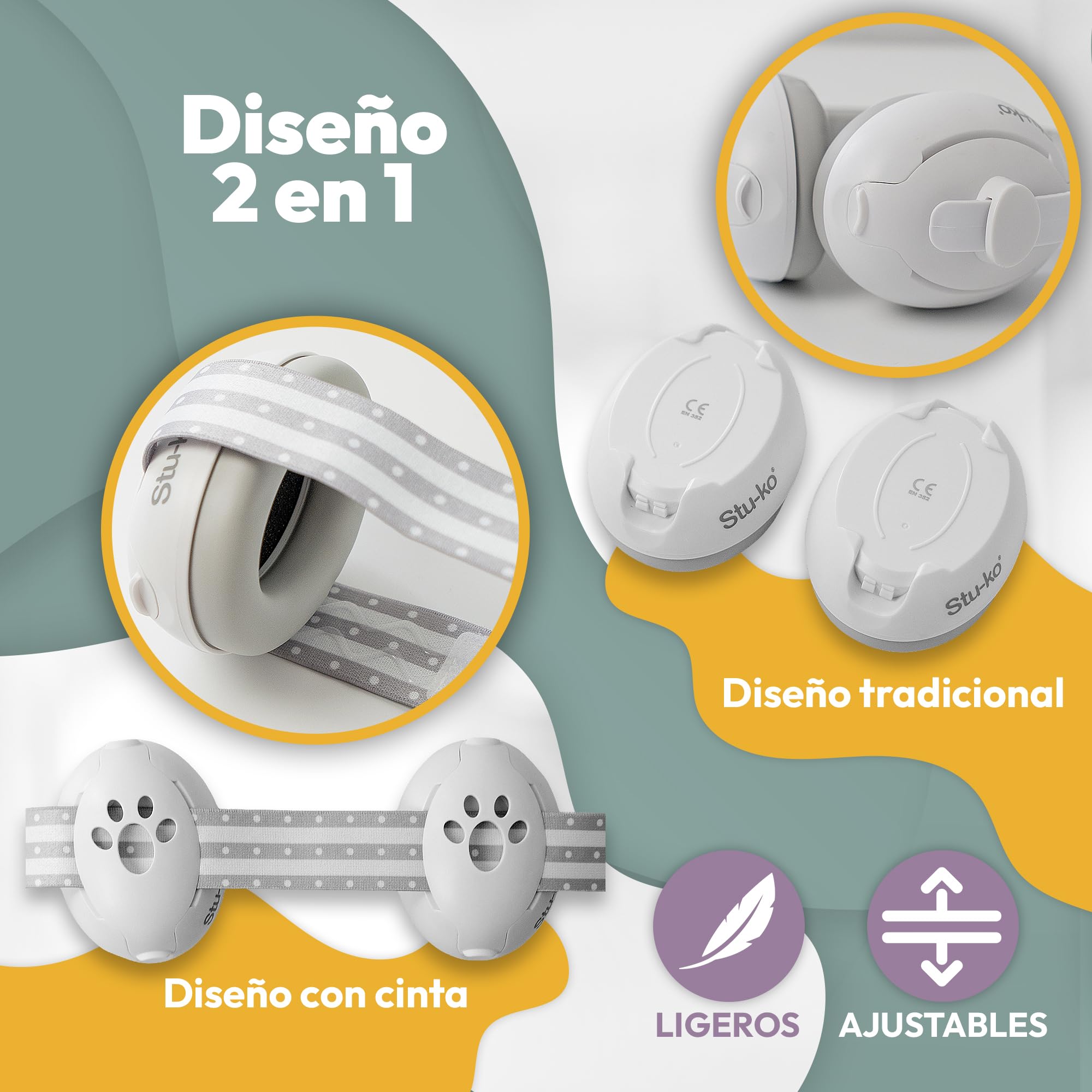 cascos bebe antiruido - 2 en 1 - para bebés - niños pequeños - bebés de 3 meses a 4 años - protectores ruido bebes - protector auditivo niño - auriculares auditivos- banz orejeras baby