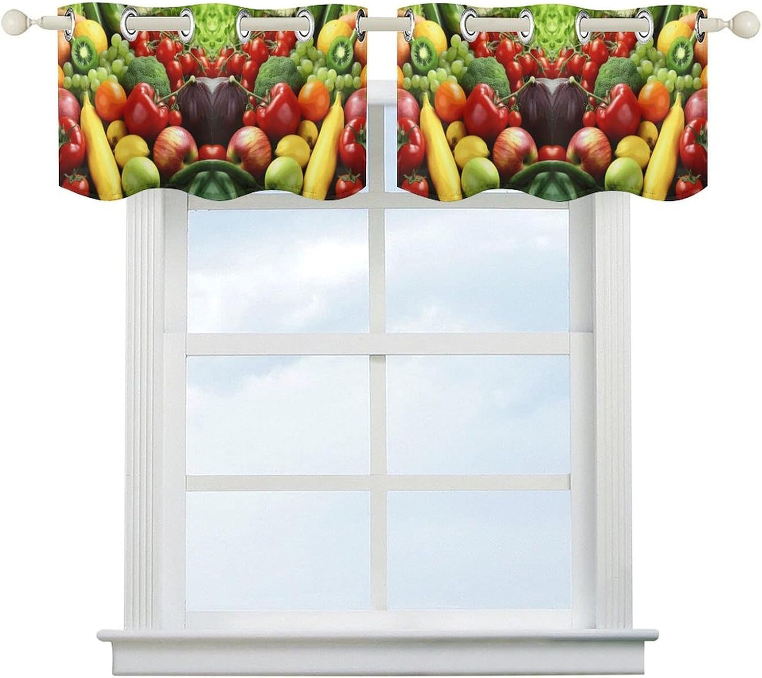 Fresh Vegetables Fruits Printed Short Window Curtains, Grommet Small Valance, Decorative Short Curtains Suitable for Window Sills in Bedrooms, Living Rooms, Kitchens, Etc