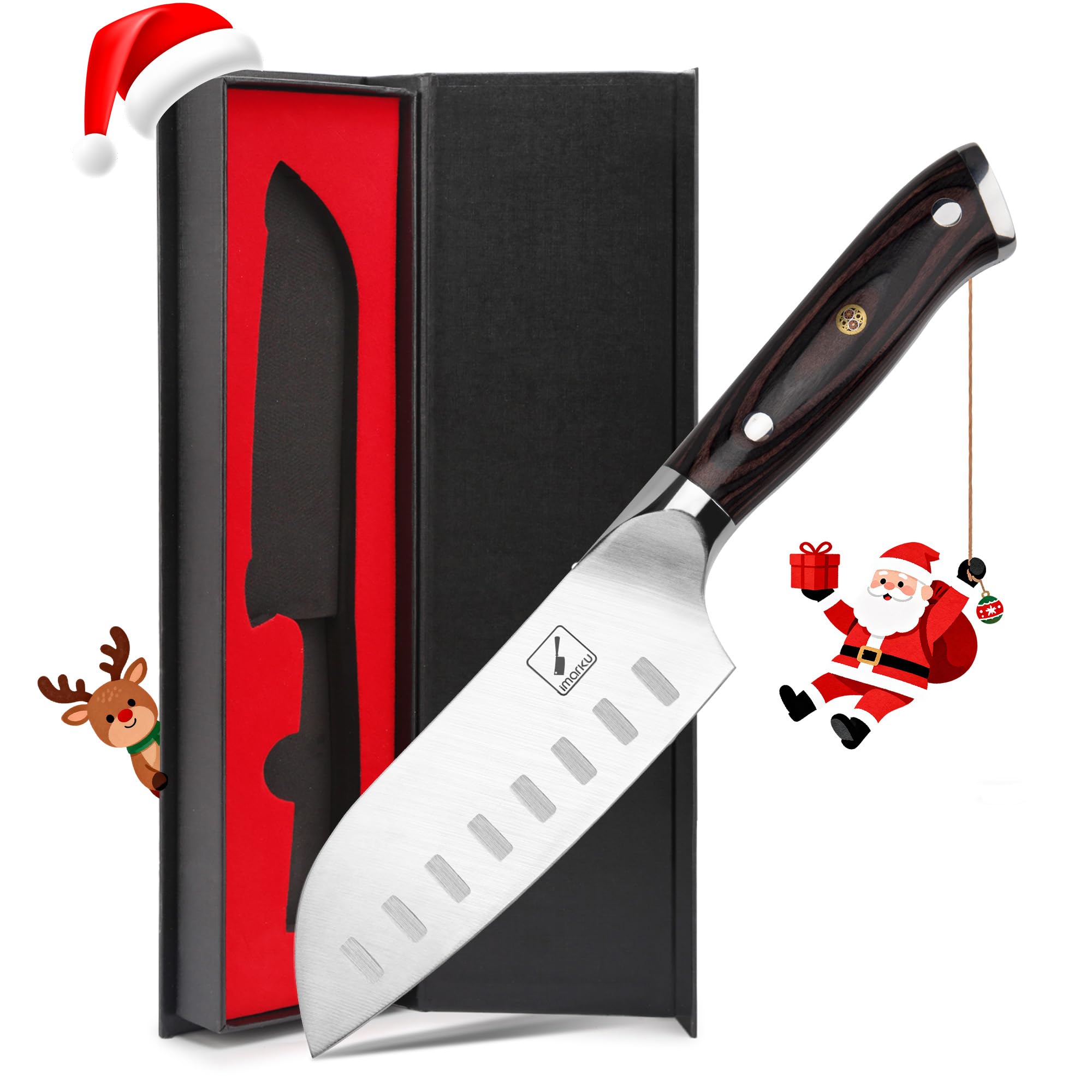 Santoku Knife Chef Knife 5 inch Ultra Sharp Asian Knife Japanese Chef Knife - Japanese SUS440A Stainless Steel - Ergonomic Pakkawood Handle, Best Choice for Home Kitchen