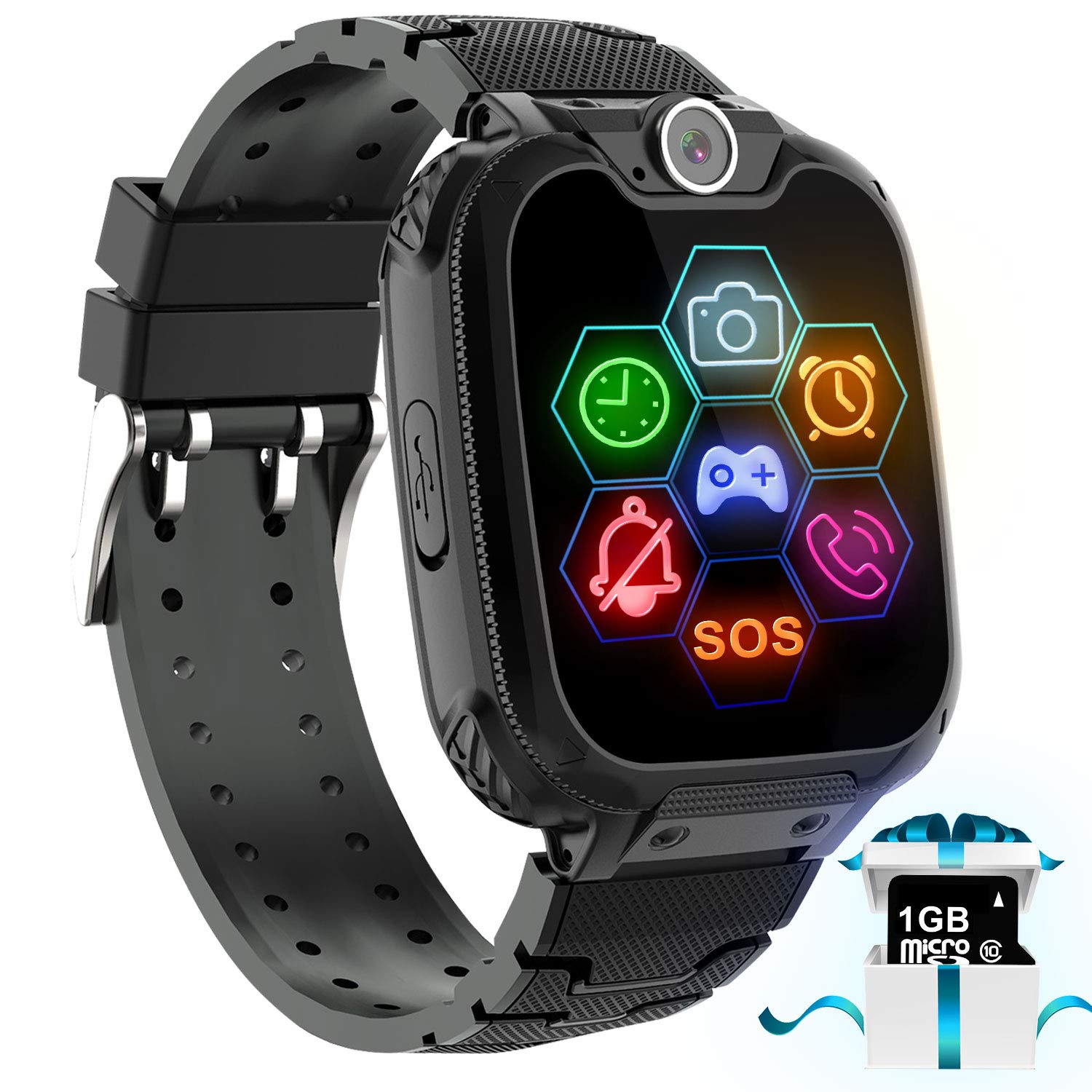Kids Game Smart Watch Phone - 1.54” Touch Screen Game Smartwatches with [1GB Micro SD Card] Call SOS Camera 7 Games Alarm Clock Music Player Record for Children Boys Girls Birthday Gifts 3-10(Black)